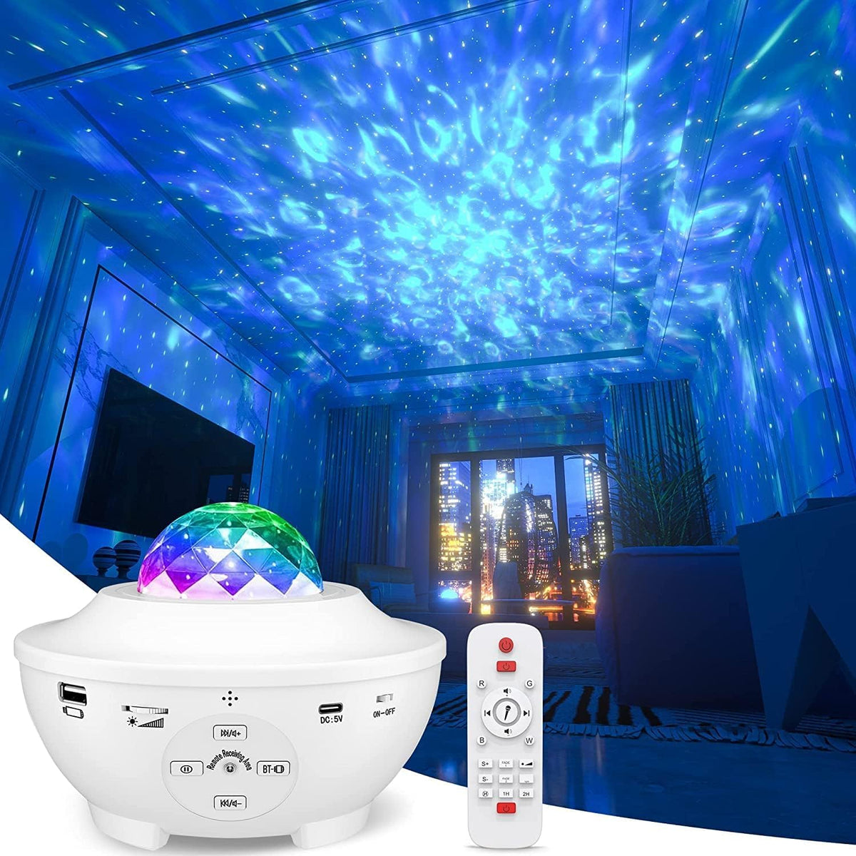 Star Projector, Smart Version 4 in 1 Ocean Wave Projector, Galaxy Projector with Bluetooth Music Speaker, Alexa, Smart App, and 