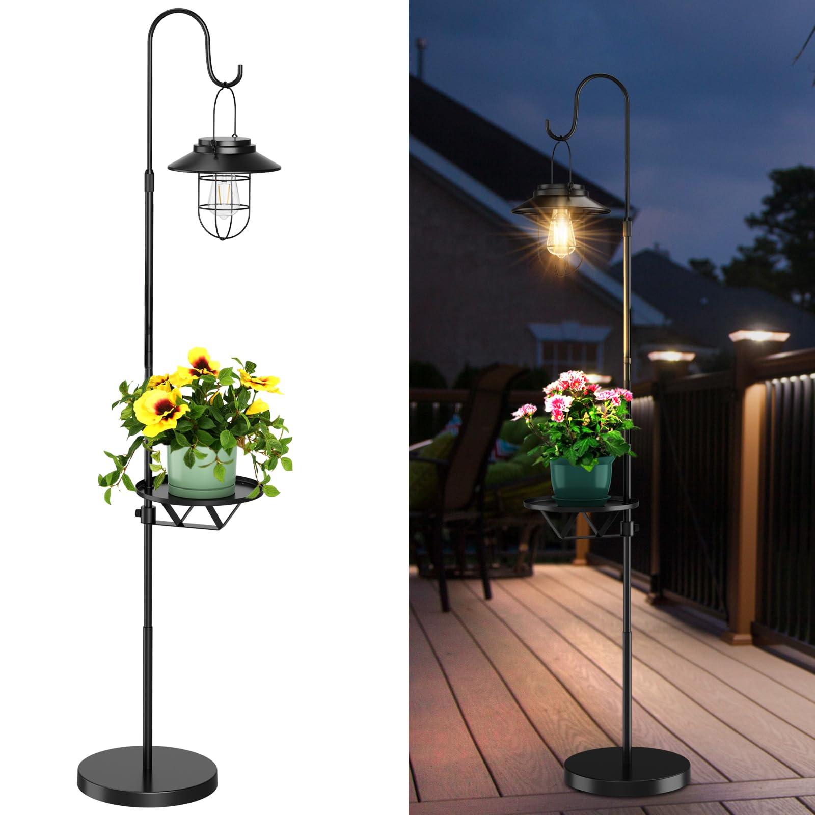 Kirschblte 60'' Solar-Powered Waterproof Outdoor Floor Lamp With Built-In Plant Stand - Multi-Use Lantern & Garden Decor For Pat