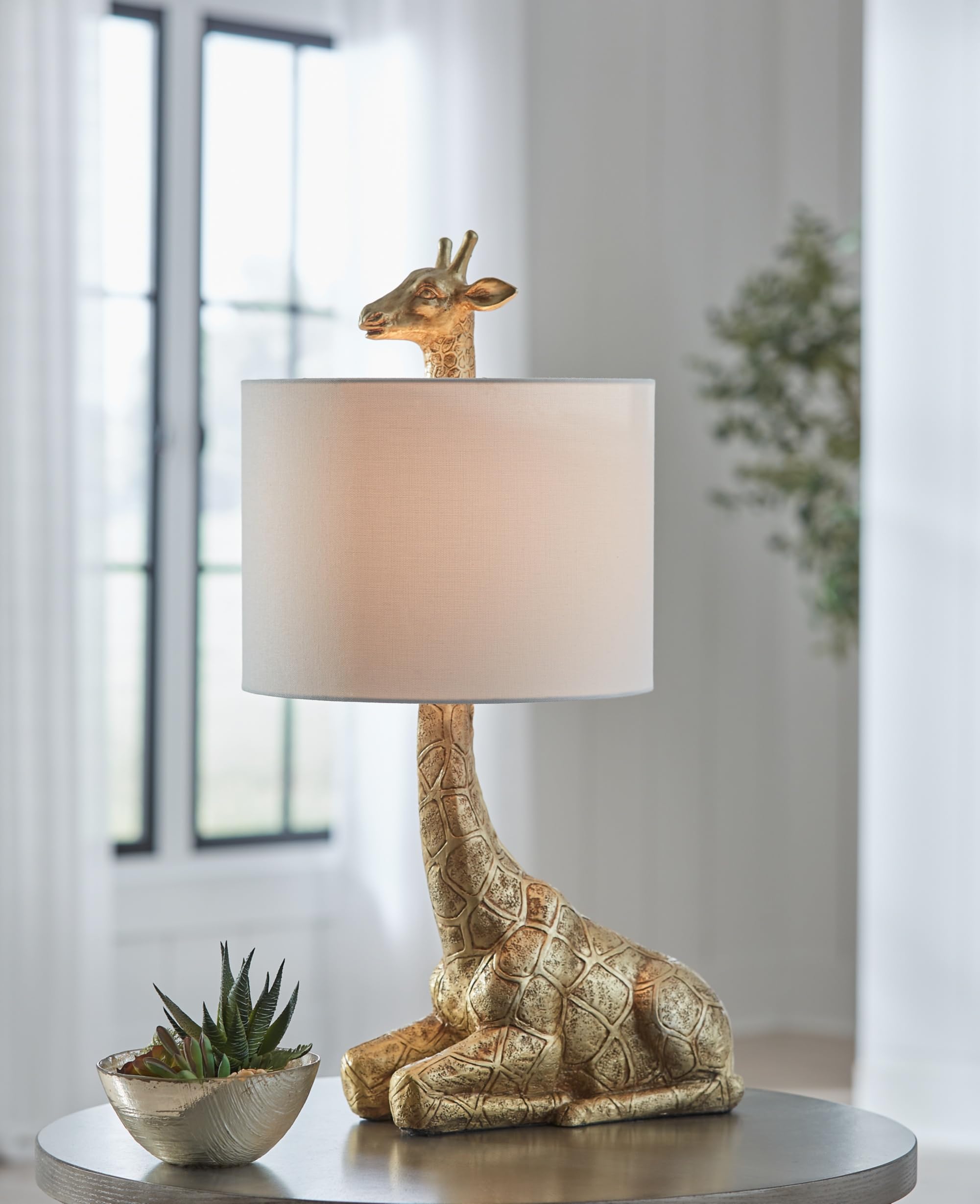 Signature Design By Ashley Ferrison Contemporary Polyresin Giraffe Table Lamp With On-Off Switch, Metallic & White