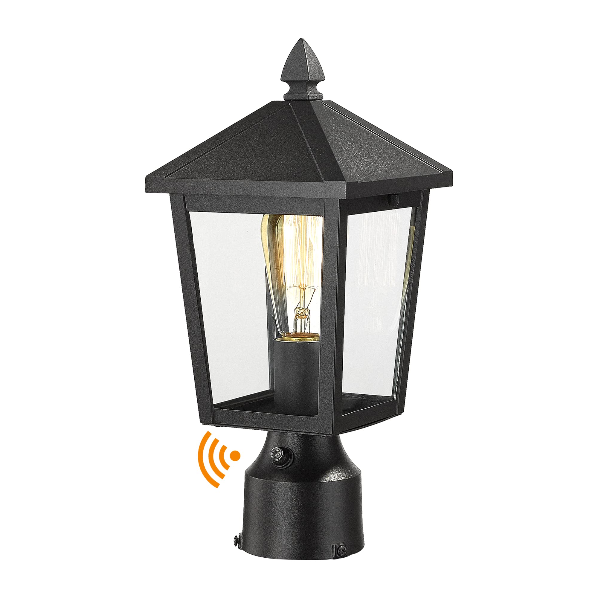 zeyu Dusk to Dawn Outdoor Post Light Fixture, 13.7-Inch Farmhouse Post Lantern Lamp Post for Patio, Clear Glass Shade and Black 