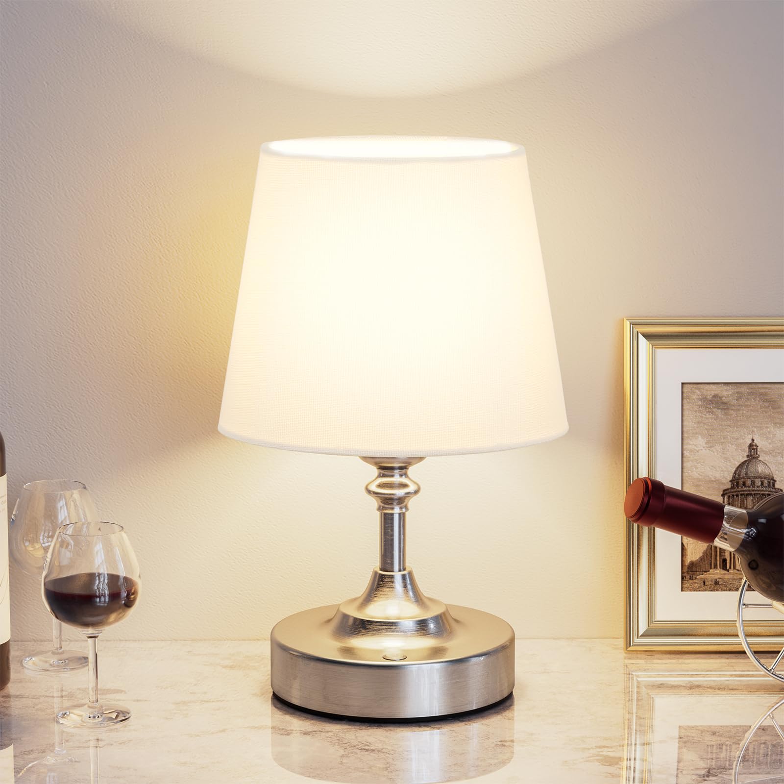 Kakanuo Mini Cordless Table Lamp Silver - 1 Pack 4000Mah Battery Operated Lamp For Decor, 3000K Stepless Dimming Touch Control R