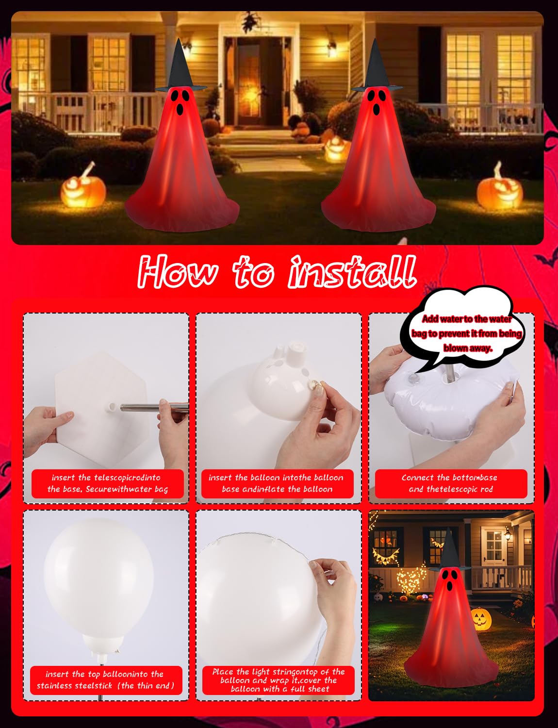 Halloween Light Up Ghost Kit - 2 Pack Diy Halloween Decorations Spooky Ghost Decor With 20 Led Lights Battery Operated,Adjustabl