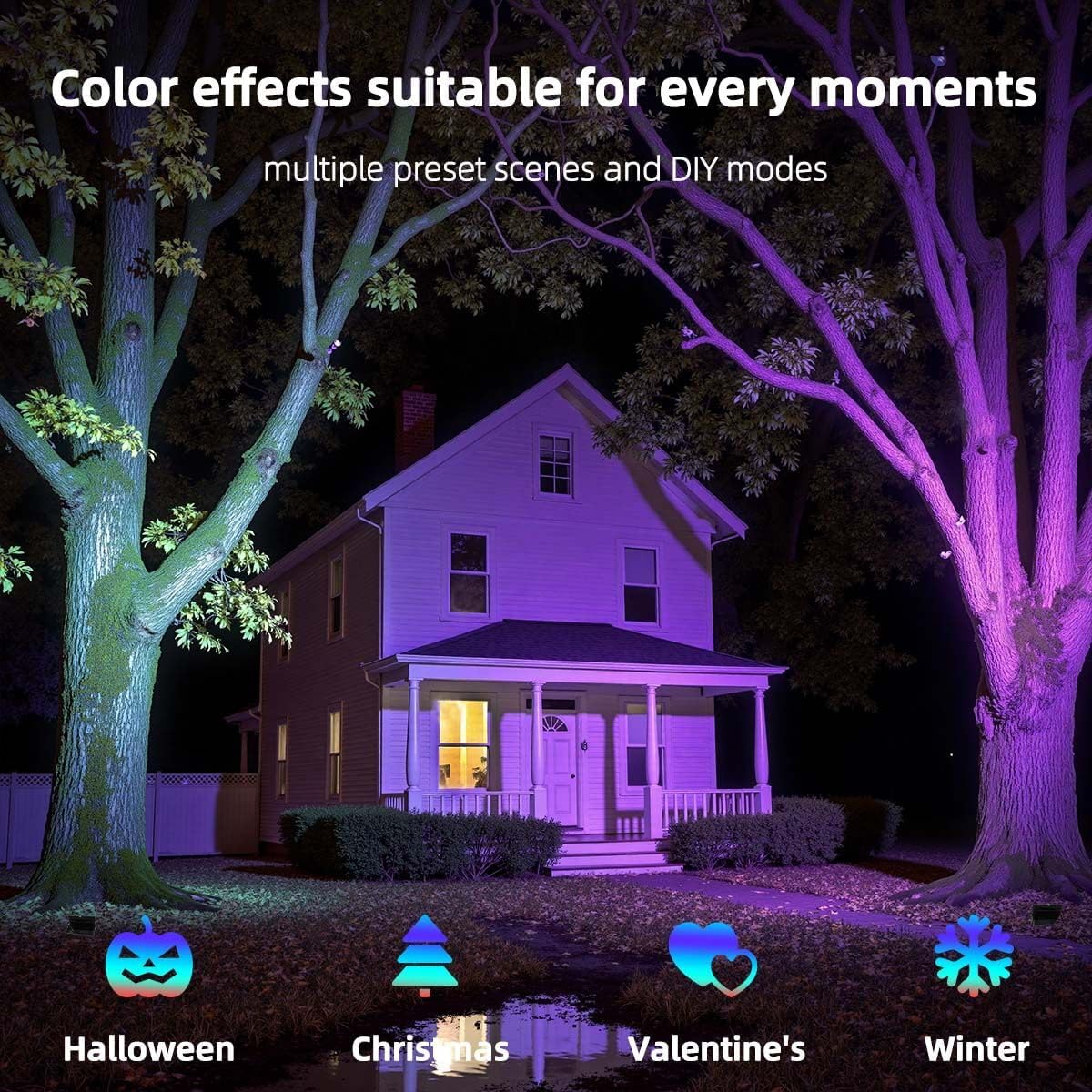 ILC LED Flood Light 80W, 8000LM, RGB Color Changing, IP66 Waterproof, 2 Pack