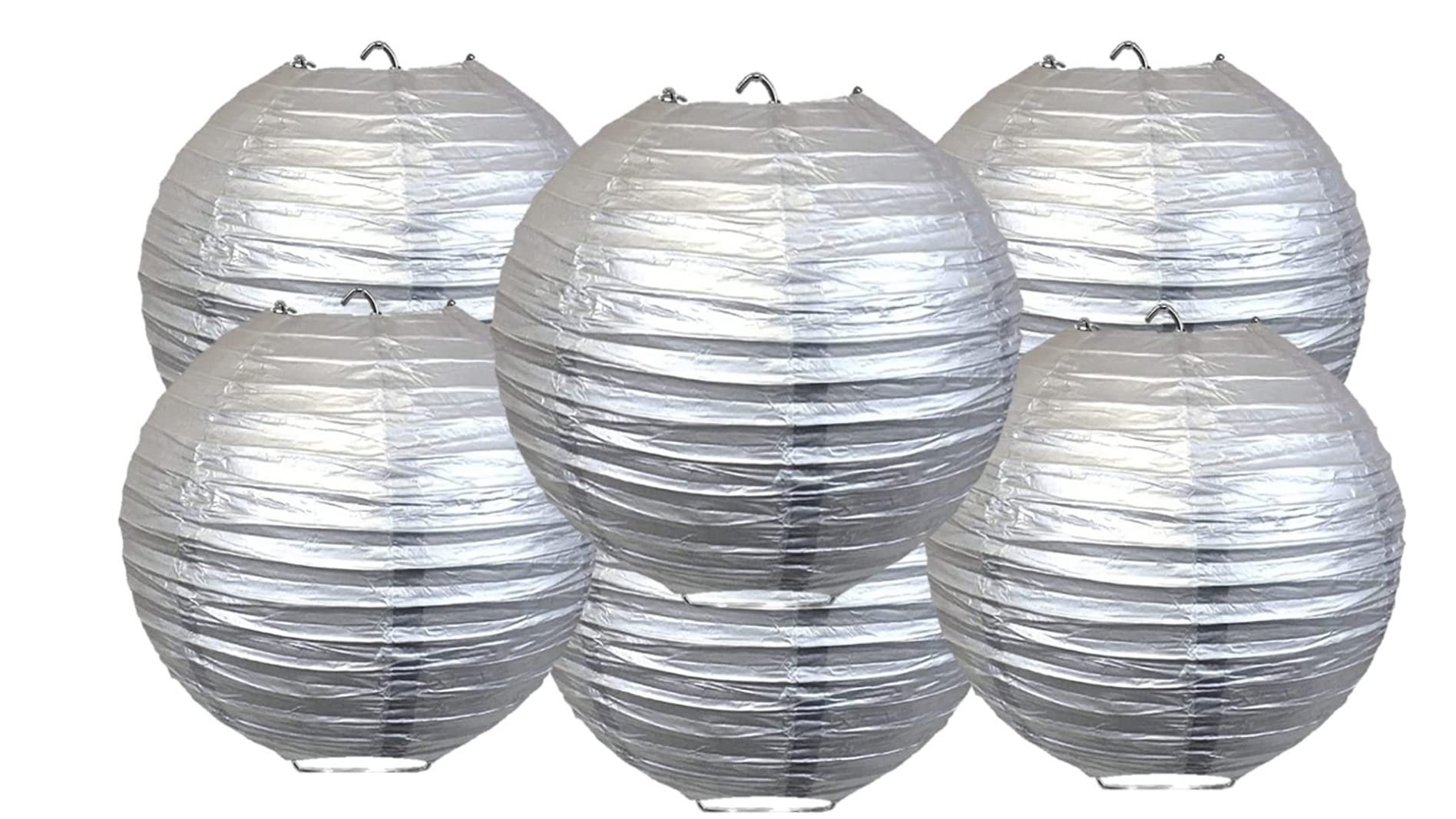 Pack of 6 Round Paper Lantern Lamp Paper Lanterns Party Decorations (Silver, 8''/20CM)