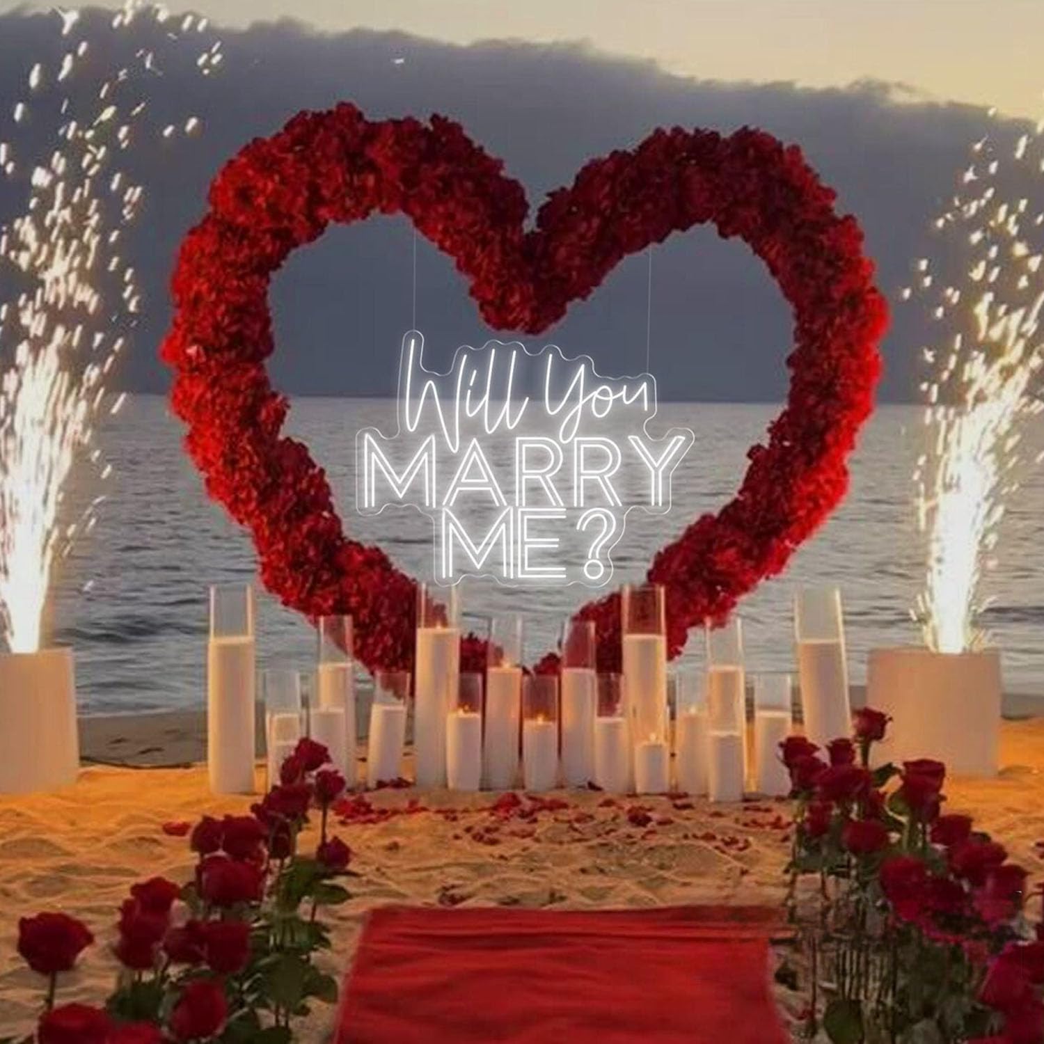 XIMAQIS Large Custom Neon Sign - "Will You Marry Me?" - 23x17.5in - Cool White Acrylic Wedding Decor