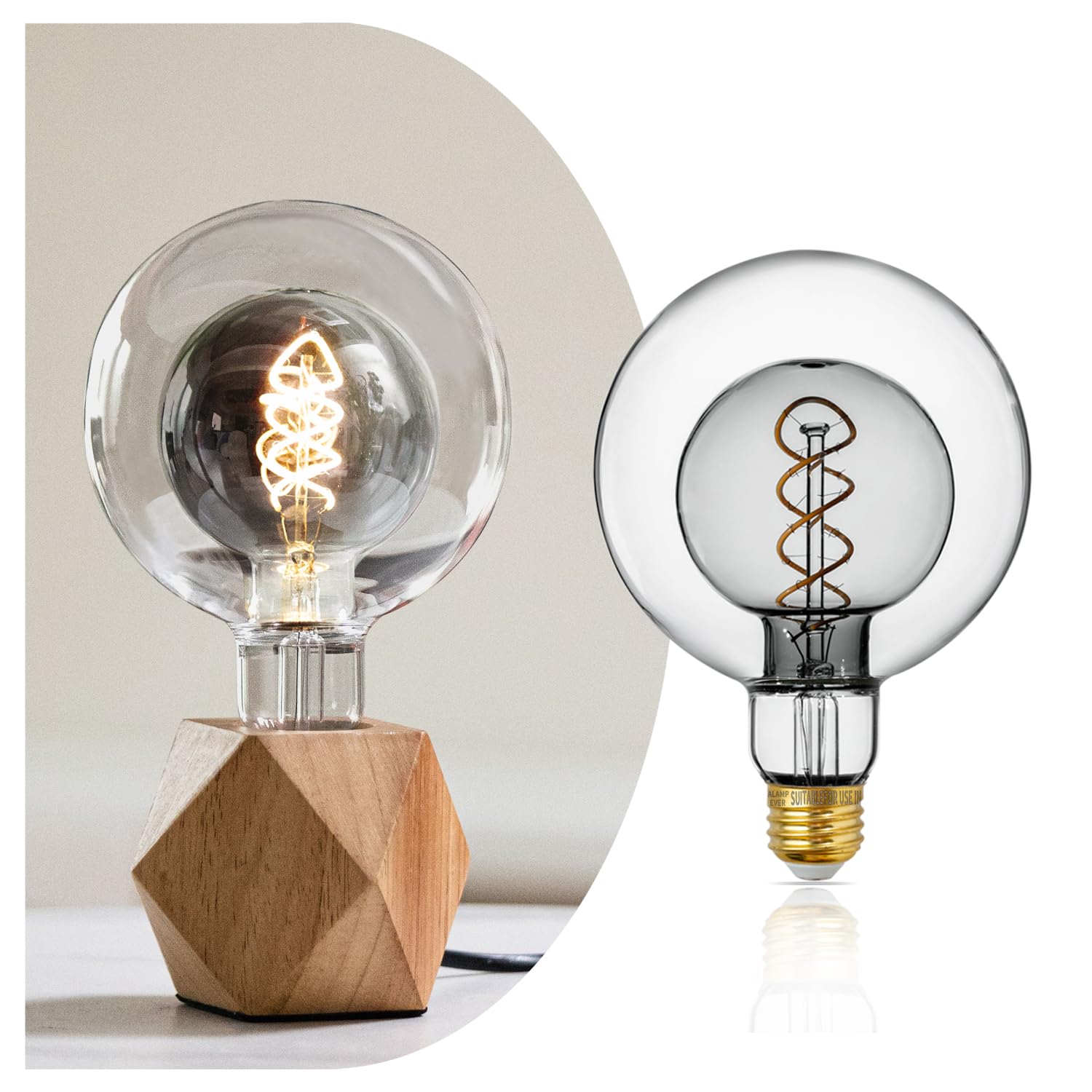ALAMPEVER Large Globe LED Light Bulbs 6W Equivalent 40W 2700K Soft White E26 Base G125 Smoky Grey