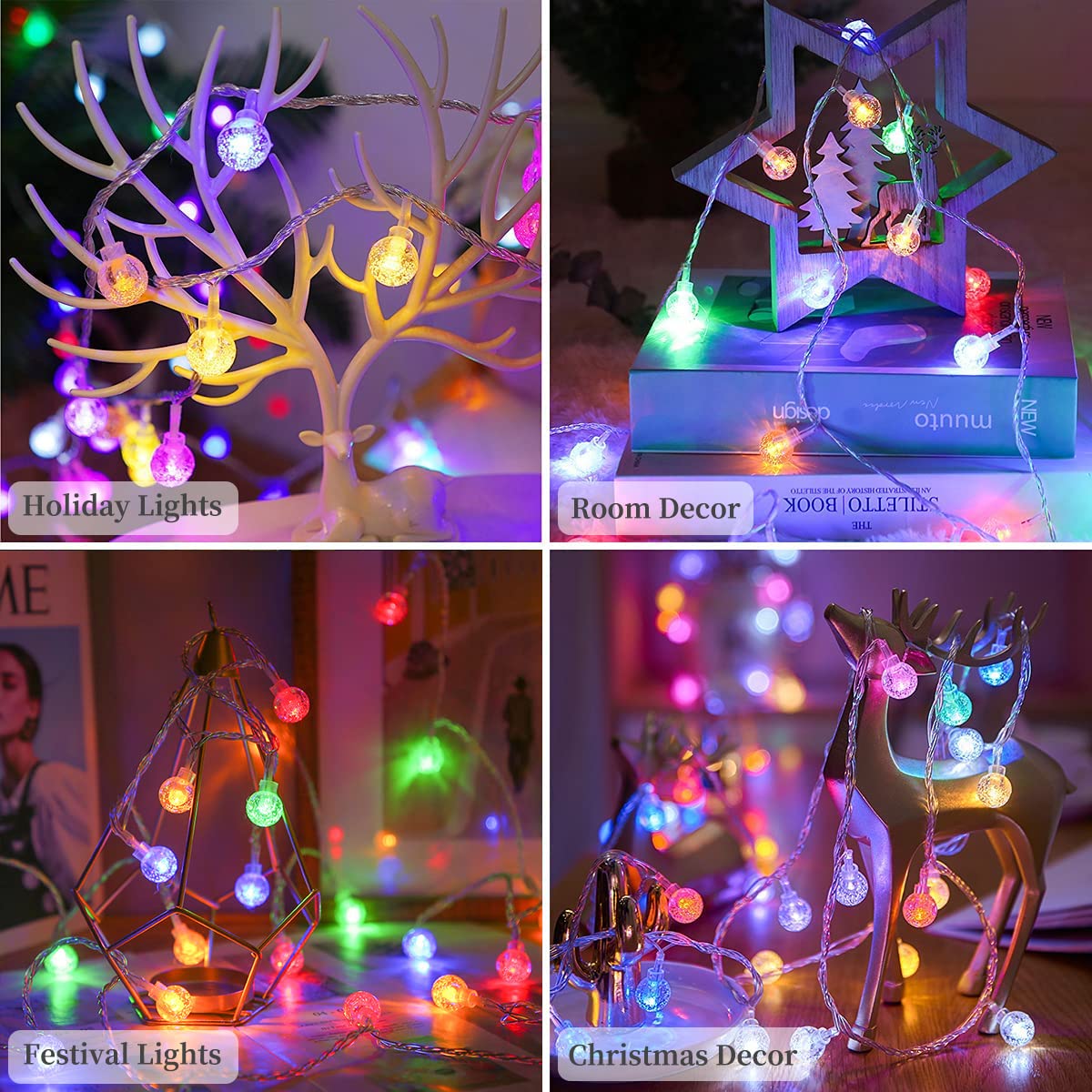 Anjaylia 26.3Ft 60 Led Globe String Lights, Multicolor, Remote Control, 4 Modes For Parties