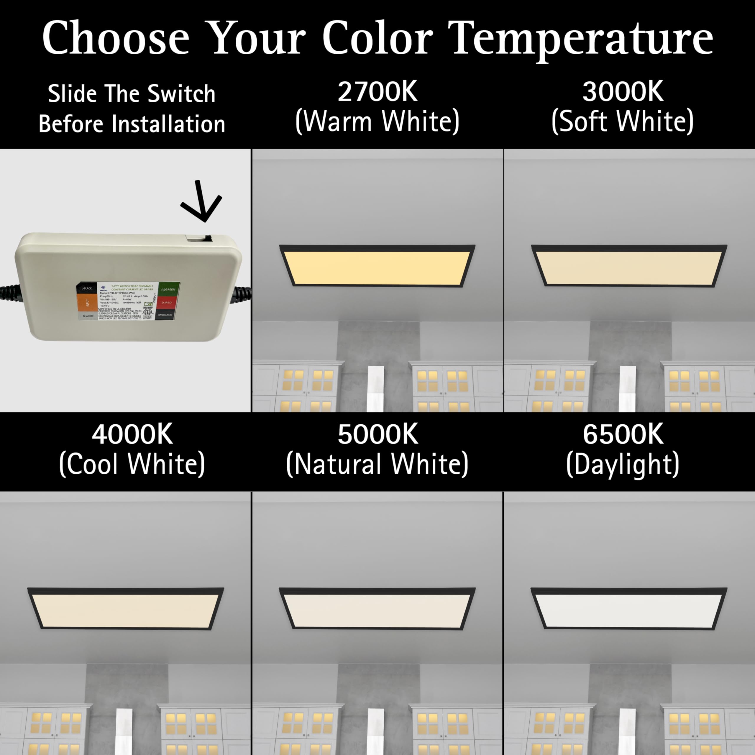 Ultralux Framed 1X4 Ft Led Light Panel - Cct Switchable Surface Mount Light With Integrated Frame For Kitchen, Home & Office - T