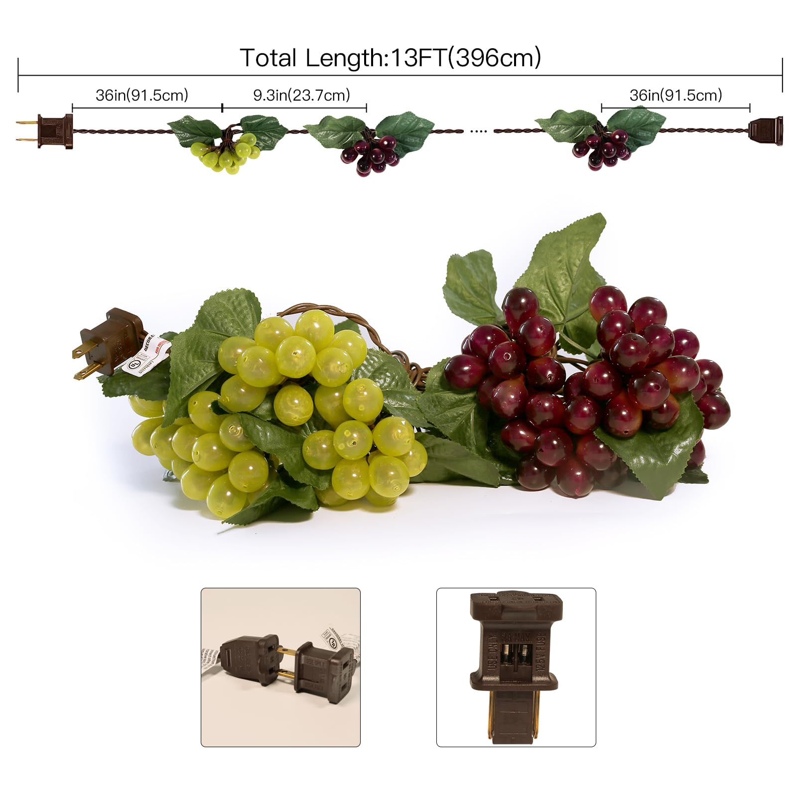 LIDORE Grape Vine String Lights, 100 LED, Purple & Green Grapes, Brown Cord, Model LD-TAOKE-10L, Ideal for Home & Kitchen Decoration