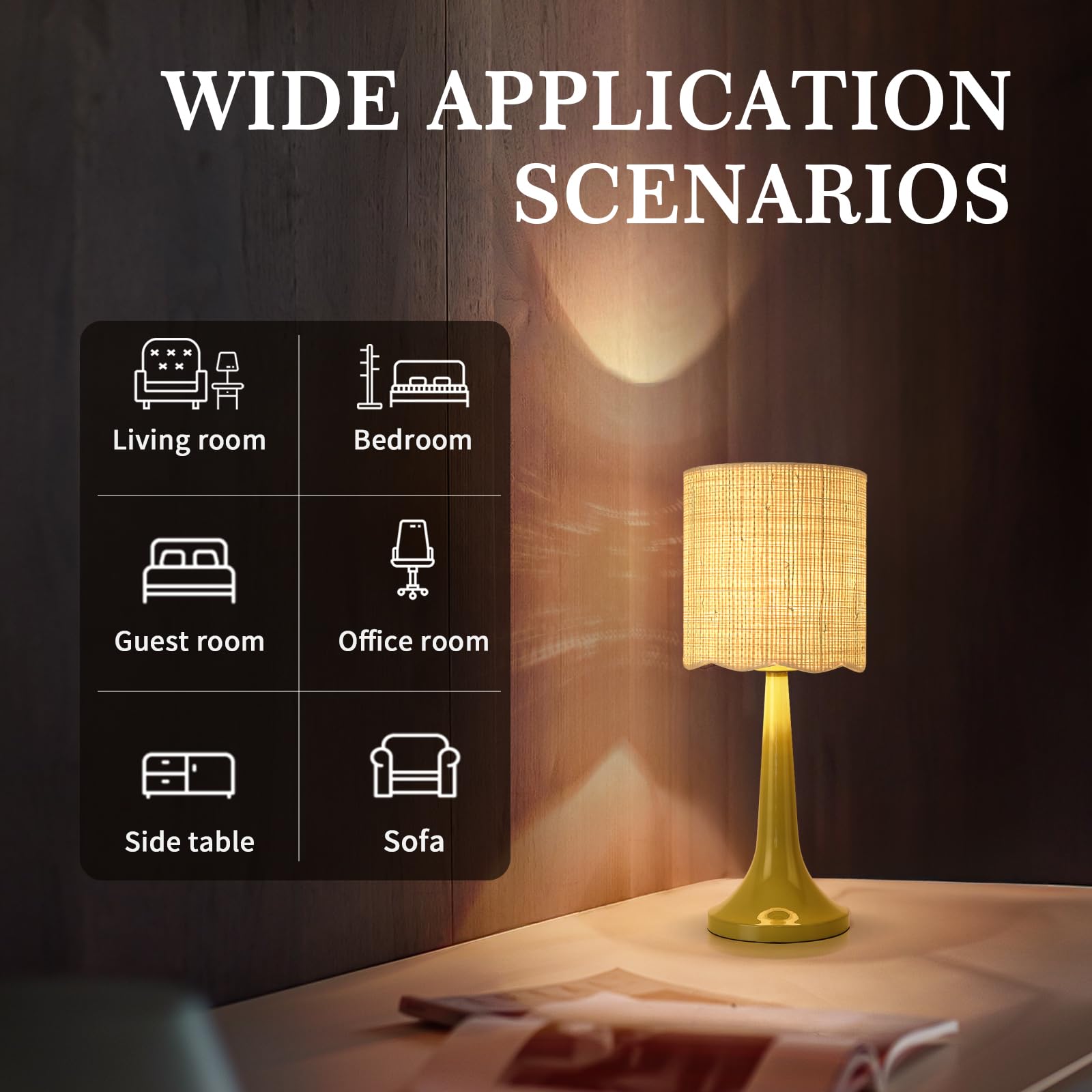 Green Rattan Small Table Lamp For Bedroom, Green Bedroom Lamps For Bedside Nightstand, Small Rattan Shade Table Shape Lamps For