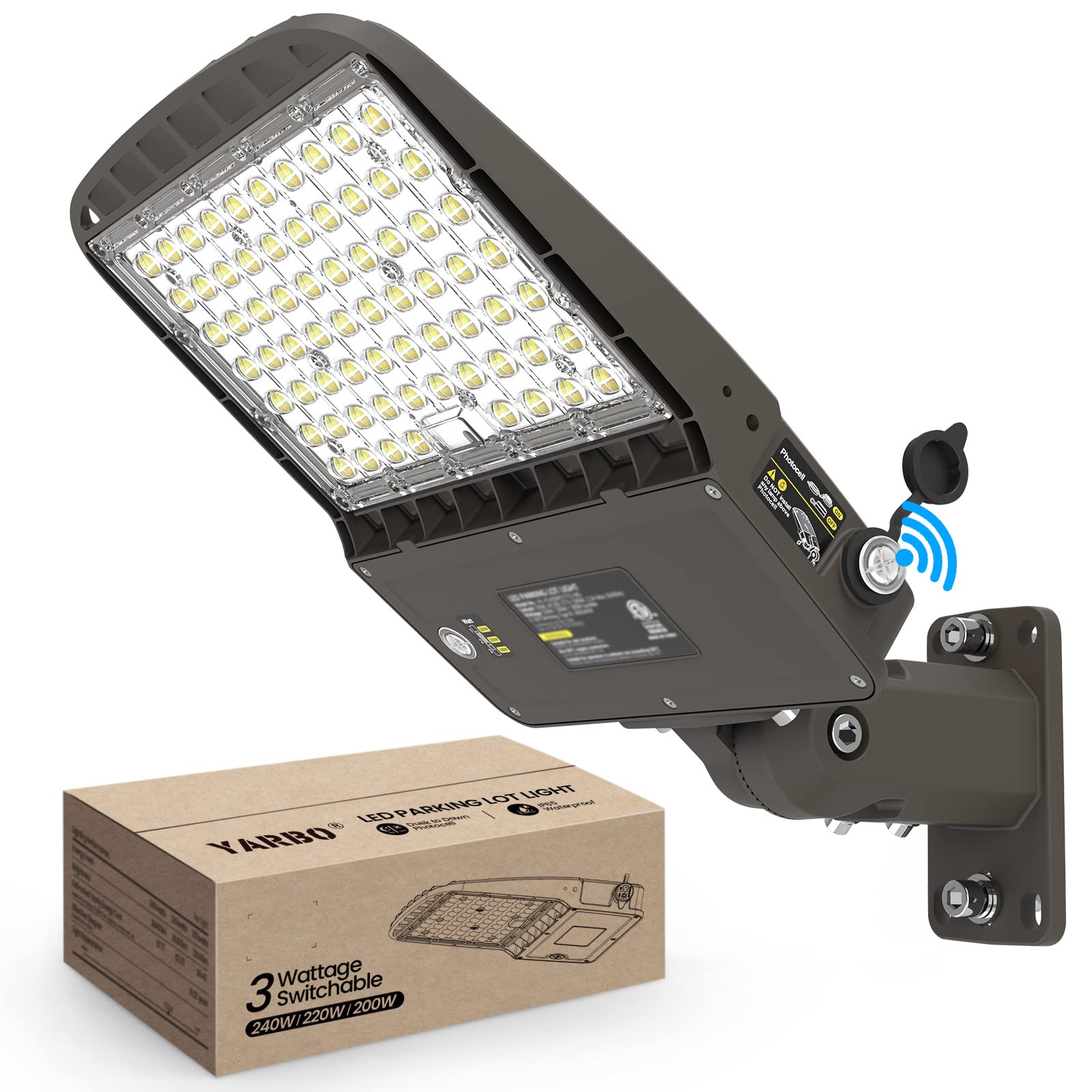 YARBO 240W LED Parking Lot Light 220W 200W Selectable, 38400LM (160LM/W) 5000K LED Shoebox Pole Lights, Dimmable Parking Lot Lig
