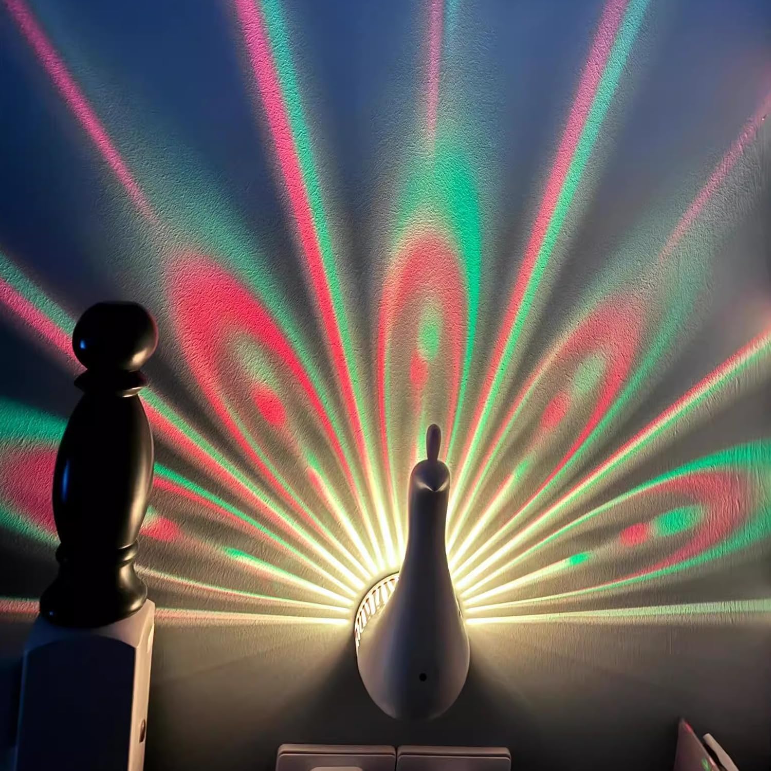 BomKra Peacock Wall Lamp, Dimmable Touch, 7 Colors, Remote Control, Pink, Model: ChainrinCC