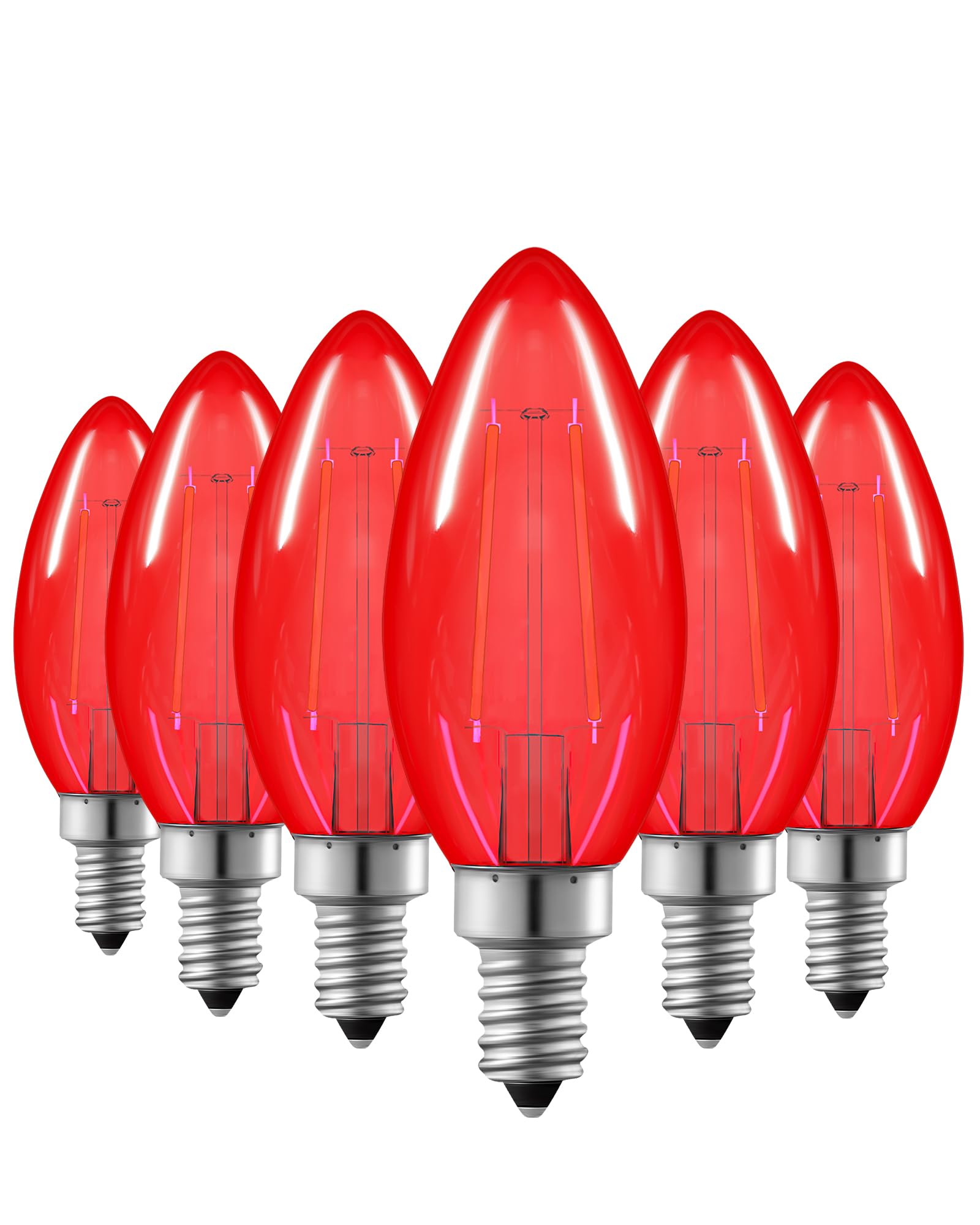 Edishine C35 Red Dimmable Led Light Bulbs, 5W Equivalent 60W, Led Filament Light Bulb, 6 Pack E12 Socket, Clear Glass Edison Bul