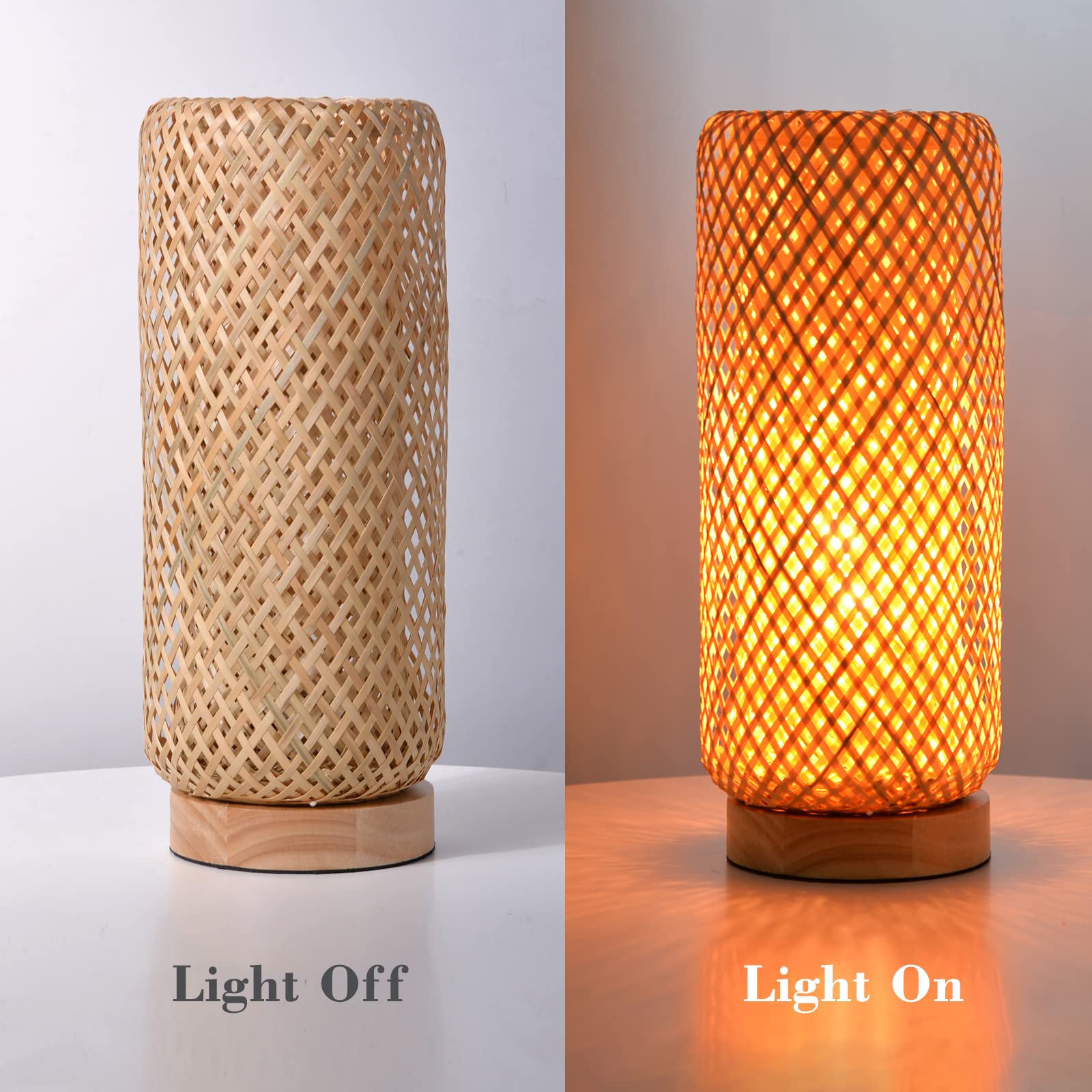 Arturesthome Bamboo Desk Light Woven Boho Beside Lamp Vintage Wicker Wooden Nightstand Lamp For Living Room,Kids Room,Nursery Ro