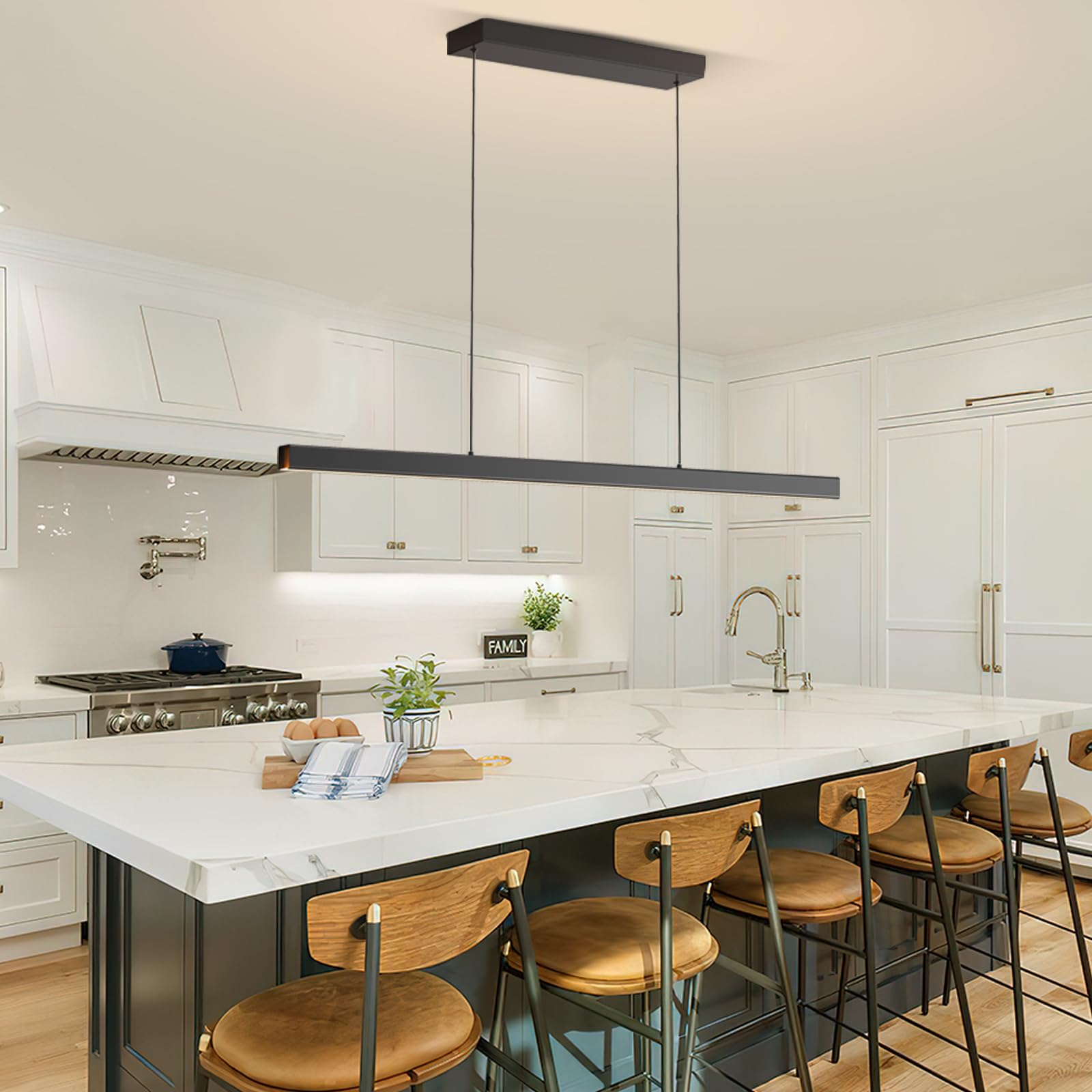 Zihoi Modern Ceiling Pendant Light 57In Led Black Linear Ceiling Chandelier Light Dining Room Living Room Warm & Cool  Neutral Light Aluminum Island Lighting Hanging Pendant Light For Kitchen