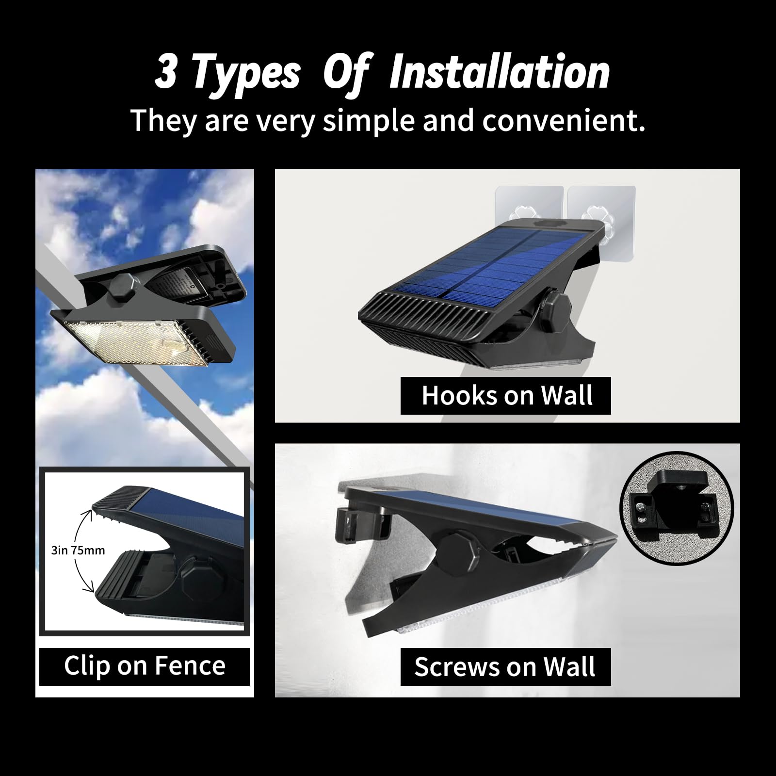 Voominhtec Clip On Solar Lights 48 Leds Motion Sensor Lights Outdoor Battery Replaceable Ip65 Waterproof 3 Mounting Ways For Fence, Wall, Deck, Garage, Patio Umbrella (4 Pack)