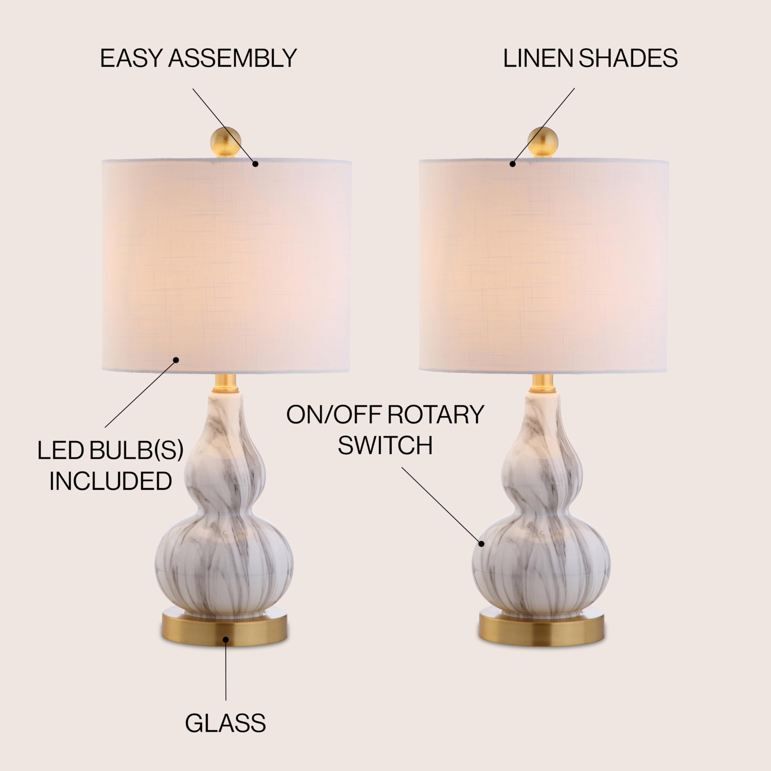 Jonathan Y Jyl1028D-Set2 Anya 20.5'' Mini Glass Lamp(Set Of 2) Transitional,Glam,Midcentury For Bedroom, Living Room, Office, Co