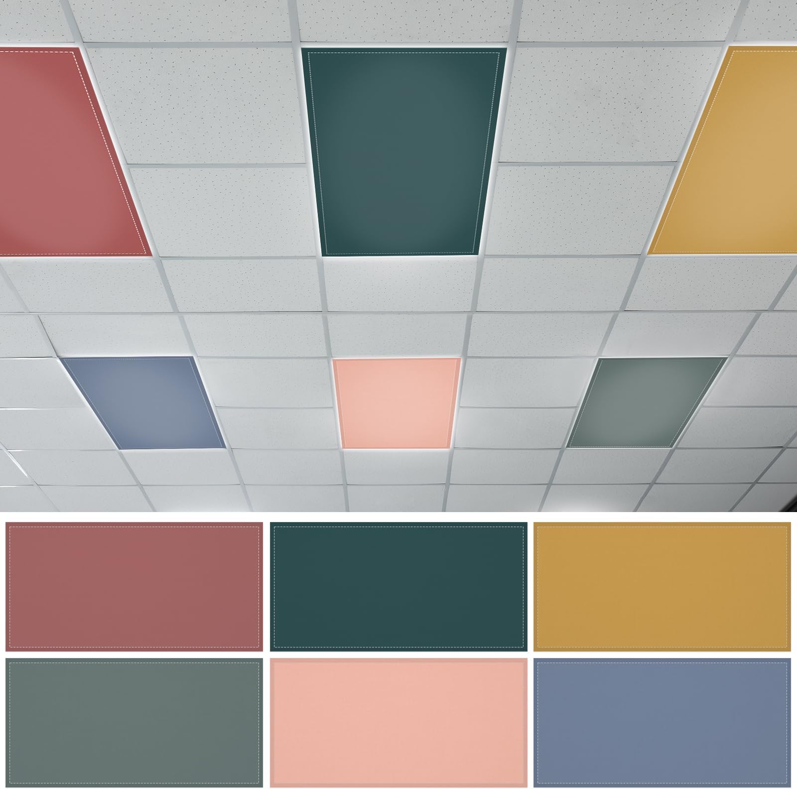 QOUBAI 6PCS Fluorescent Light Covers  4x2 Feet Magnetic Light Cover Fluorescent Lights Shade Panel Positive Inspirational Ceiling Lights Filters for Office Classroom Home Drop Ceiling Morandi