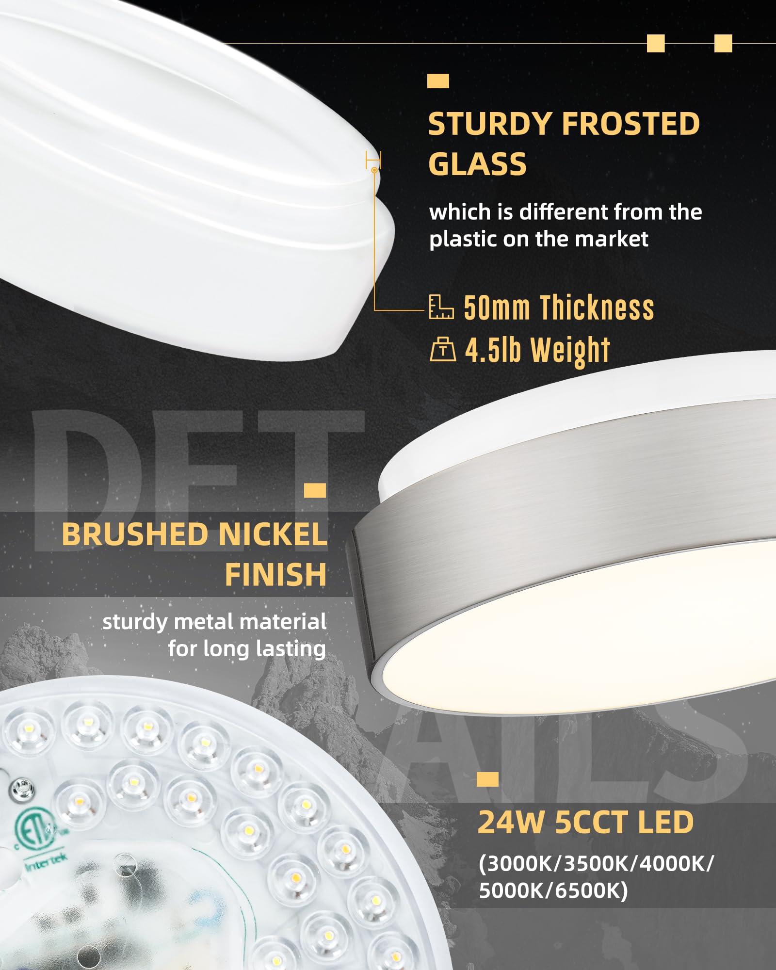 Autelo Led Flush Mount Ceiling Lights Frosted Glass Shade 18W 3000K Ceiling Light Fixture In Brushed Nickel Finish For Living Ro