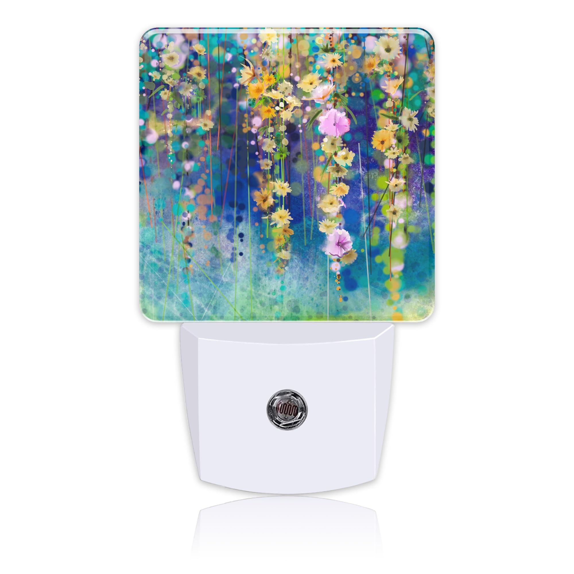 Uiaoiais Abstract Ivy Flowers Watercolor Painting Night Light Plug into Wall with Dusk to Dawn Sensor Cute Nightlight for Kid Gi