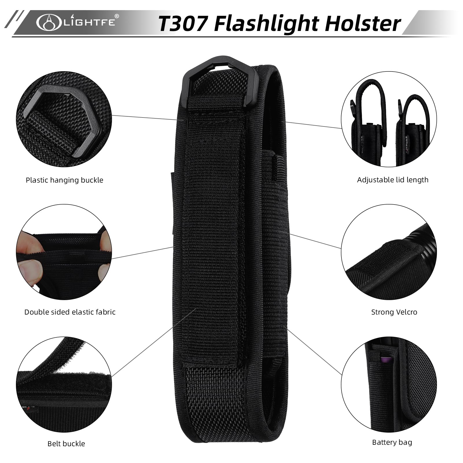 Flashlight Holster T307 Tactical Flashlight Holster Suitable For Flashlights With A Length Of 5.5''-6.2'' Or A Diameter Of 32Mm,