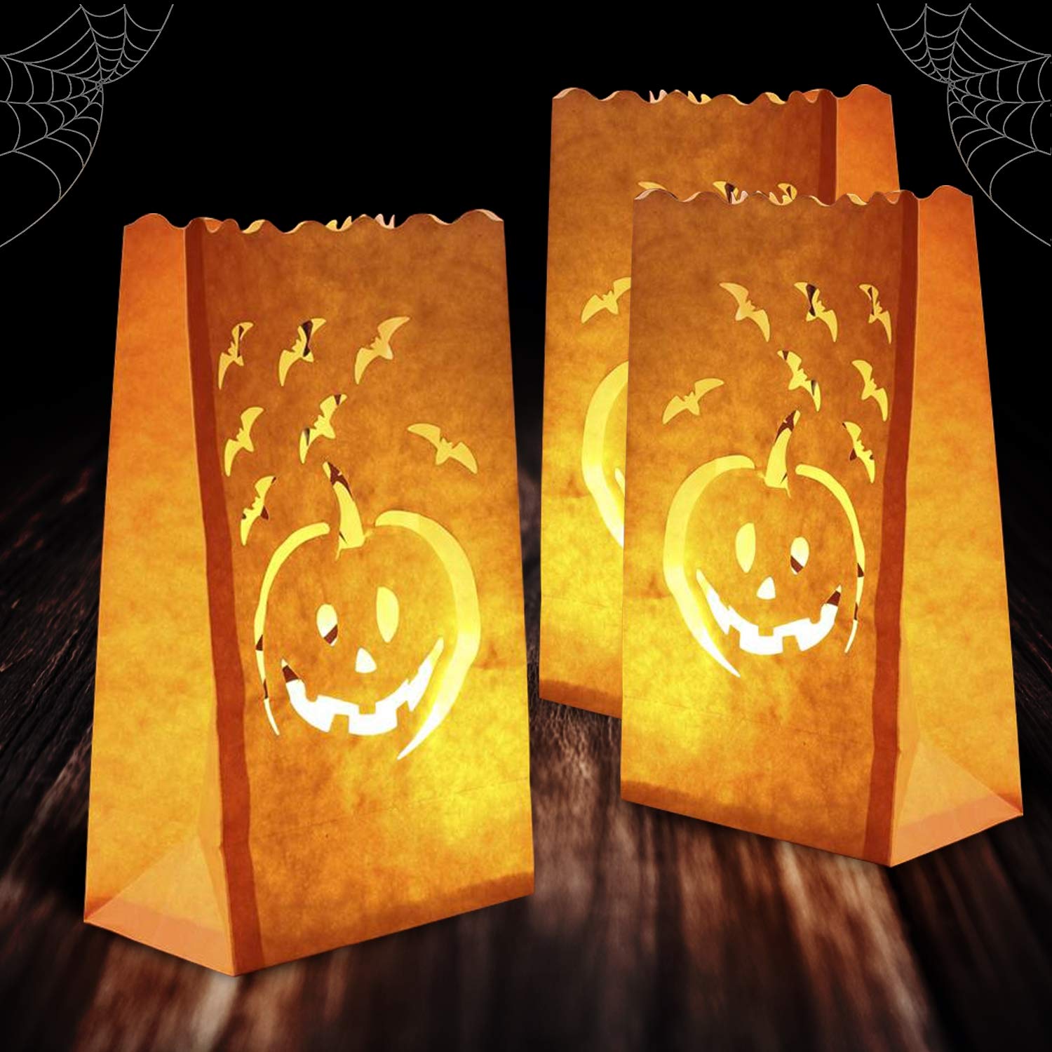 Homemory 24 Pack Halloween Luminary Bags, Orange Tea Light Candle Bags for Halloween Decoration, Parties, Fall Festival