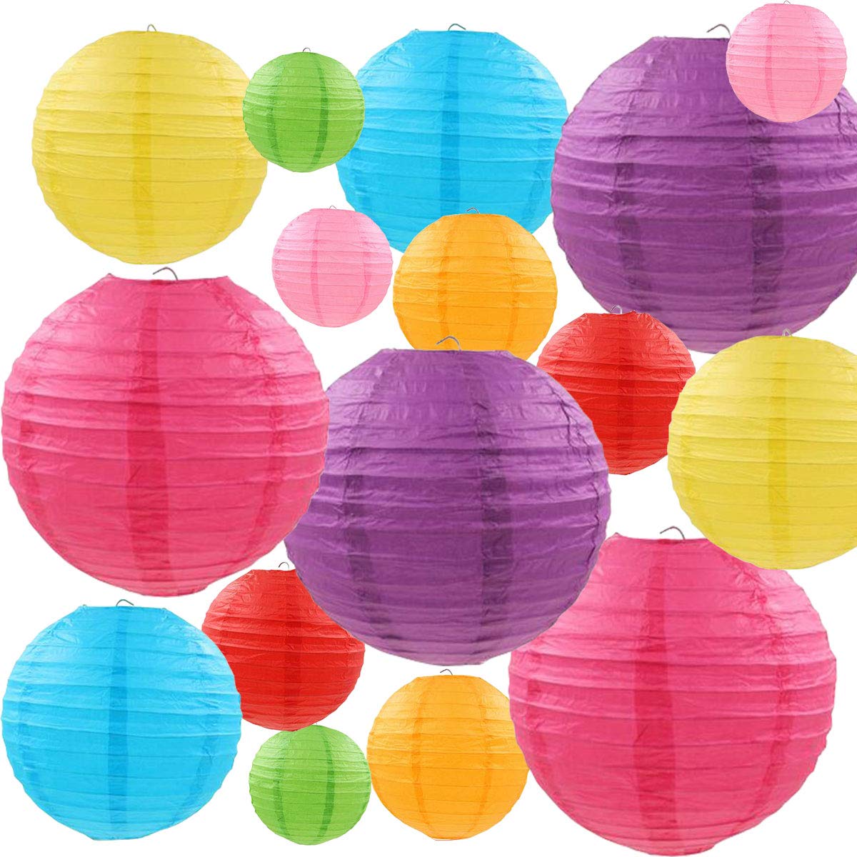 Lurico 16 Pcs Multicolor Paper Lanterns - 4”, 6”, 8”, 10” Hanging Decorations For