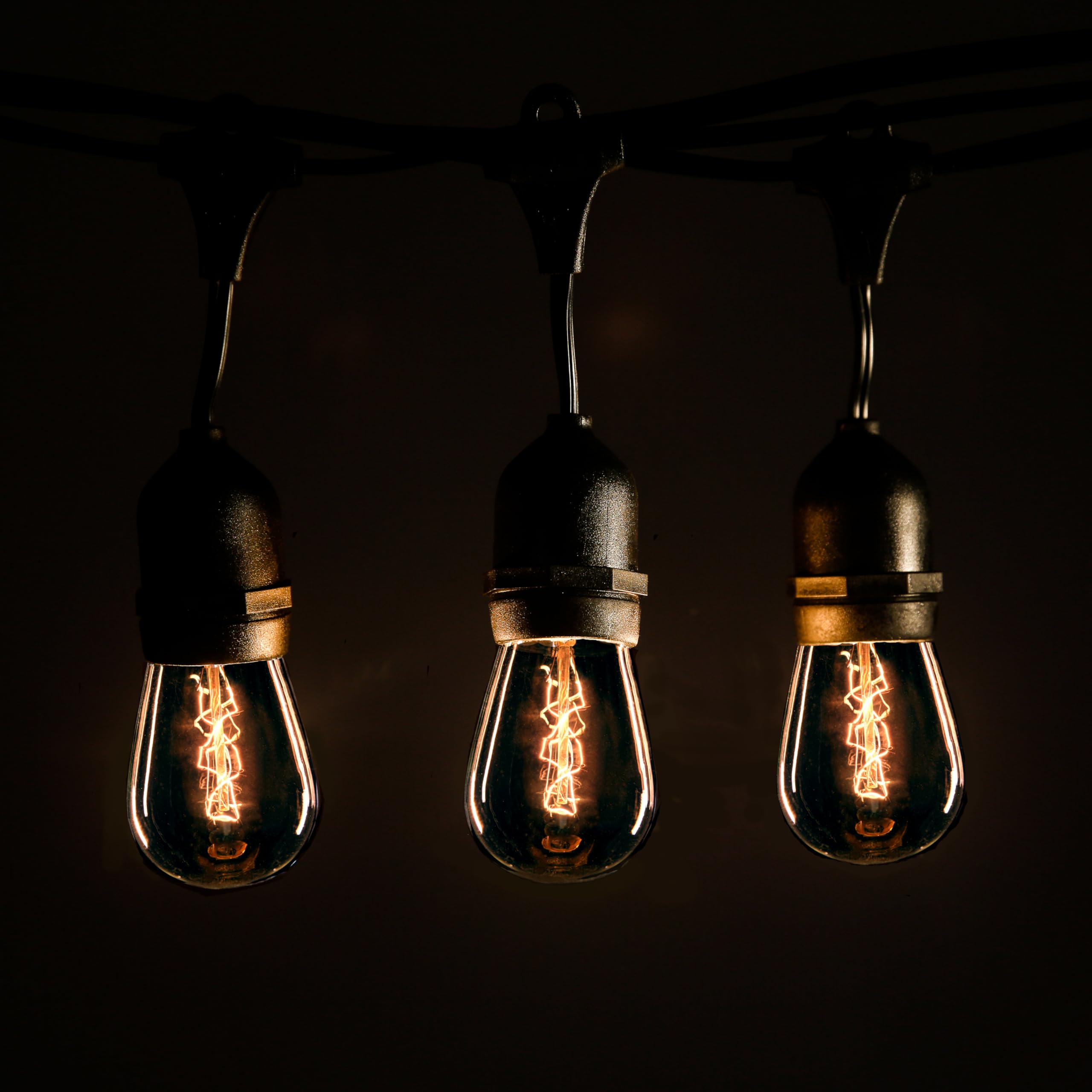 Hometown Evolution  Inc. E26 Outdoor Commercial String Lights With Suspended Socket For Weatherproof Heavy Duty Vintage Outside Lighting (S14 Zig Zag Edison 11 Watt Bulbs  50 Foot 25 Socket)