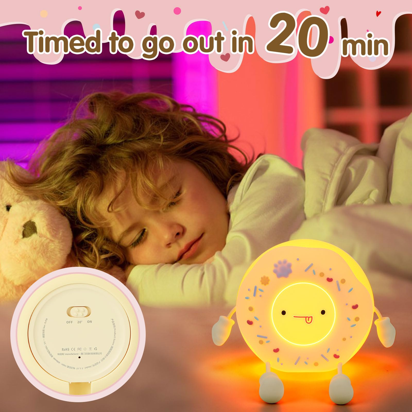 Qanyi Donut Lover Lamp, Soft Bpa Free Silicone Touch Night Light, Eye Caring, Stepless Dimming, Christmas Gift, Room Decor, Part