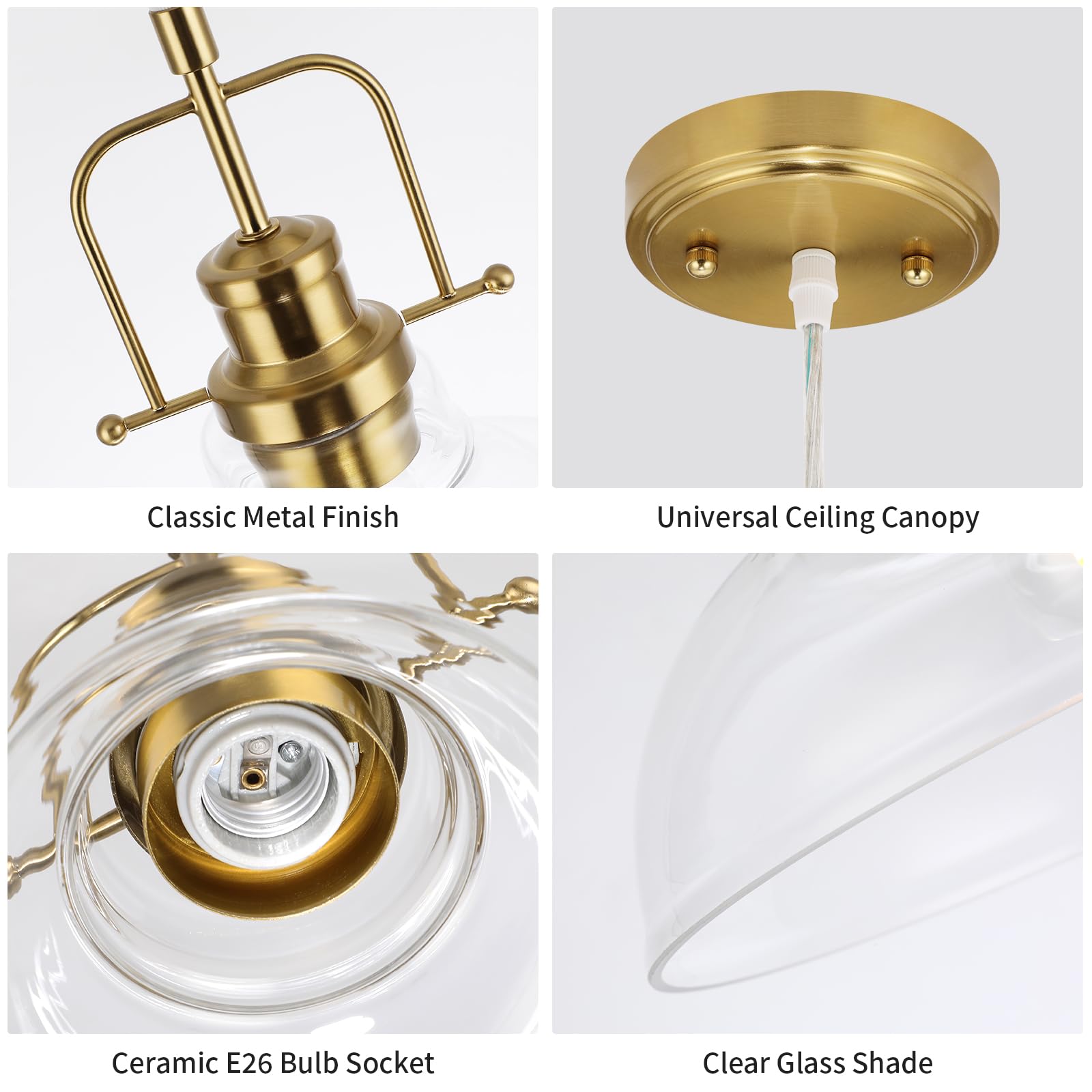 WILON Brass Gold Pendant Light Fixture, Modern Industrial Design, 11'' Size, Vintage Style for Kitchen, Dining Room, Entryway