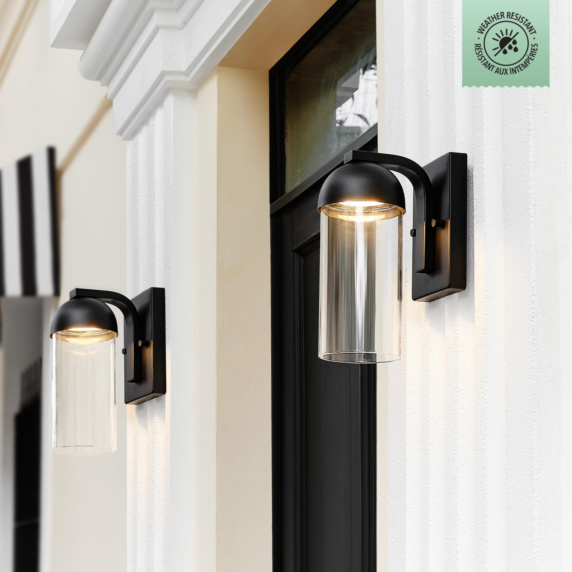 Globe Electric 12W LED Outdoor Wall Sconce, Matte Black, Clear Glass Shade, Model 60000023