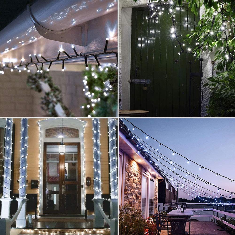 Hopolon String Lights, 33FT 100 LEDs, Green Wire, Waterproof, 8 Modes, 30V UL Certified, Cool White, Model QX-U-O-S-100-W-C