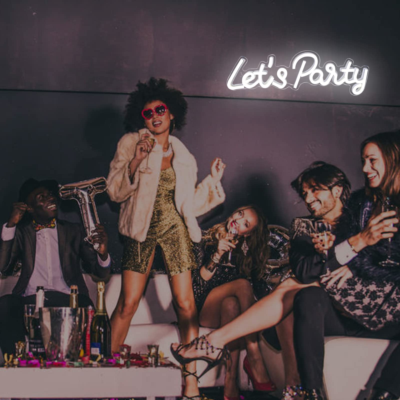 Bernicekelly Let'S Party Neon Sign - Led Wall Decor For Bachelorette, Birthday & Gamer Rooms, White