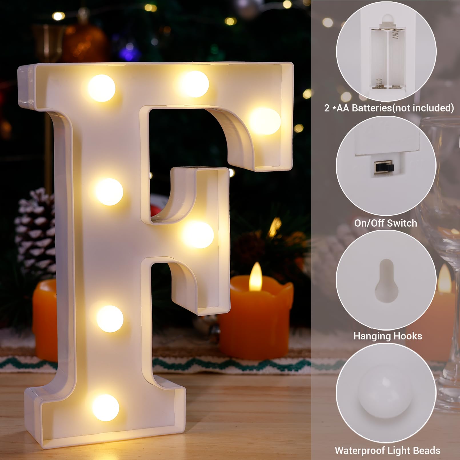 Tronsboo Led Marquee Sign Light Up Letters, Alphabet Light Up Letters Sign, Battery Powered Led Letter Lights For Night Light, Wedding, Birthday, Party, Christmas Or Home Decor (Letter F)