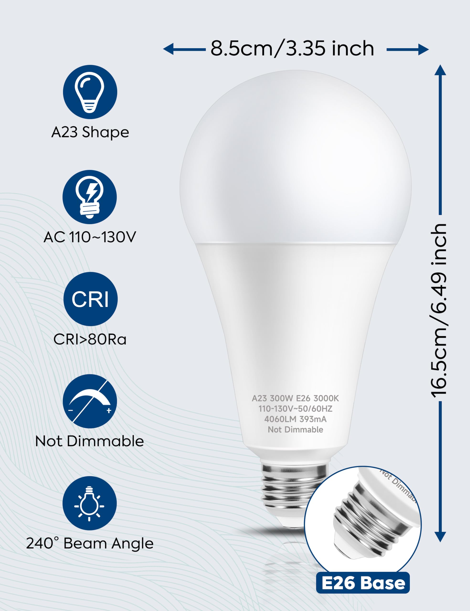 Nouscan 300W Equivalent Led Light Bulb, 4060Lm Super Bright A23 Led Bulb, Warm White 3000K, 33W Energy Saving, E26 Medium Base,