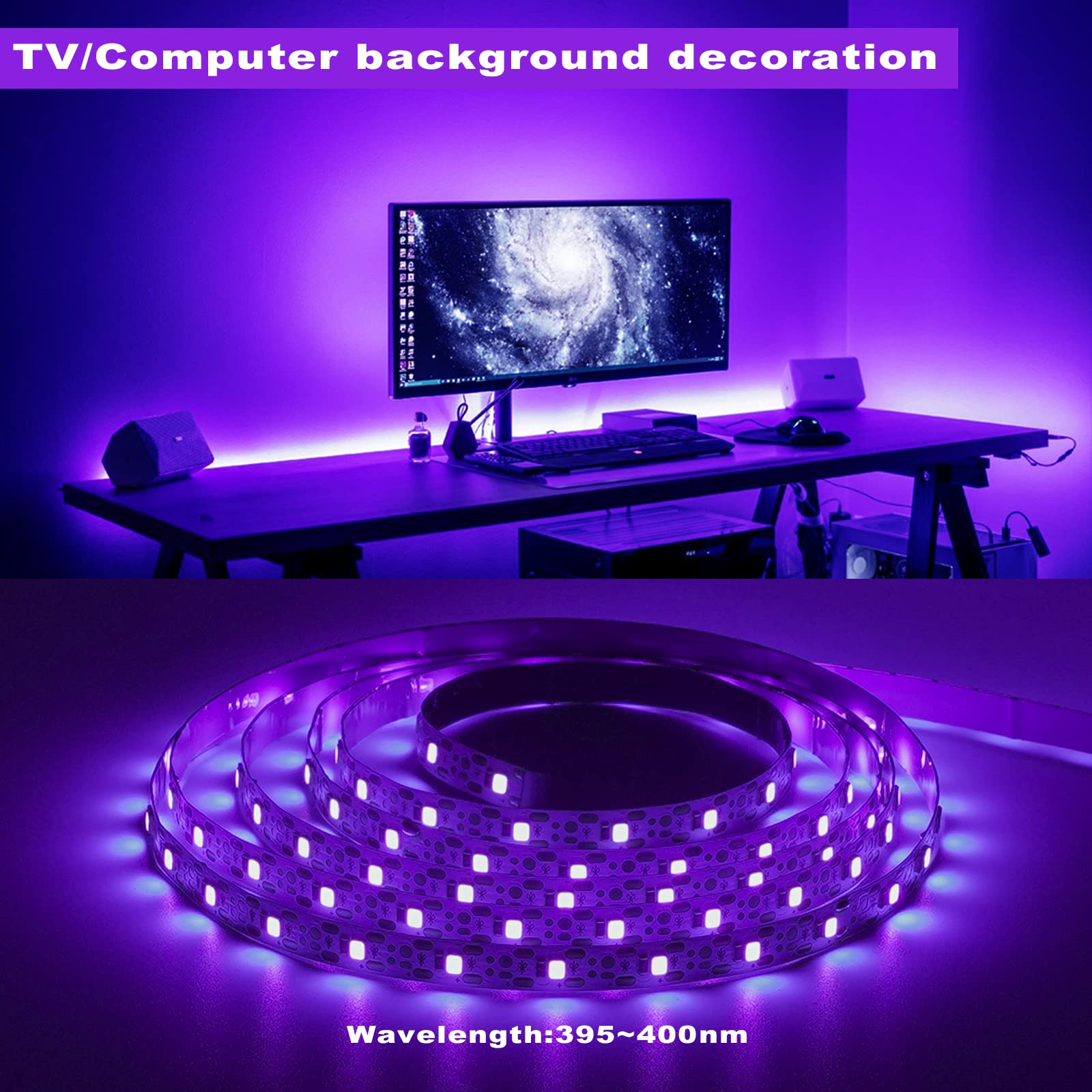 6.6Ft Black Light Led Strips, 120 Lamp Beads, Usb Cable 1.5M Led Black Light Strip Kit, Dc5V 10W Flexible Blacklight Strip Light