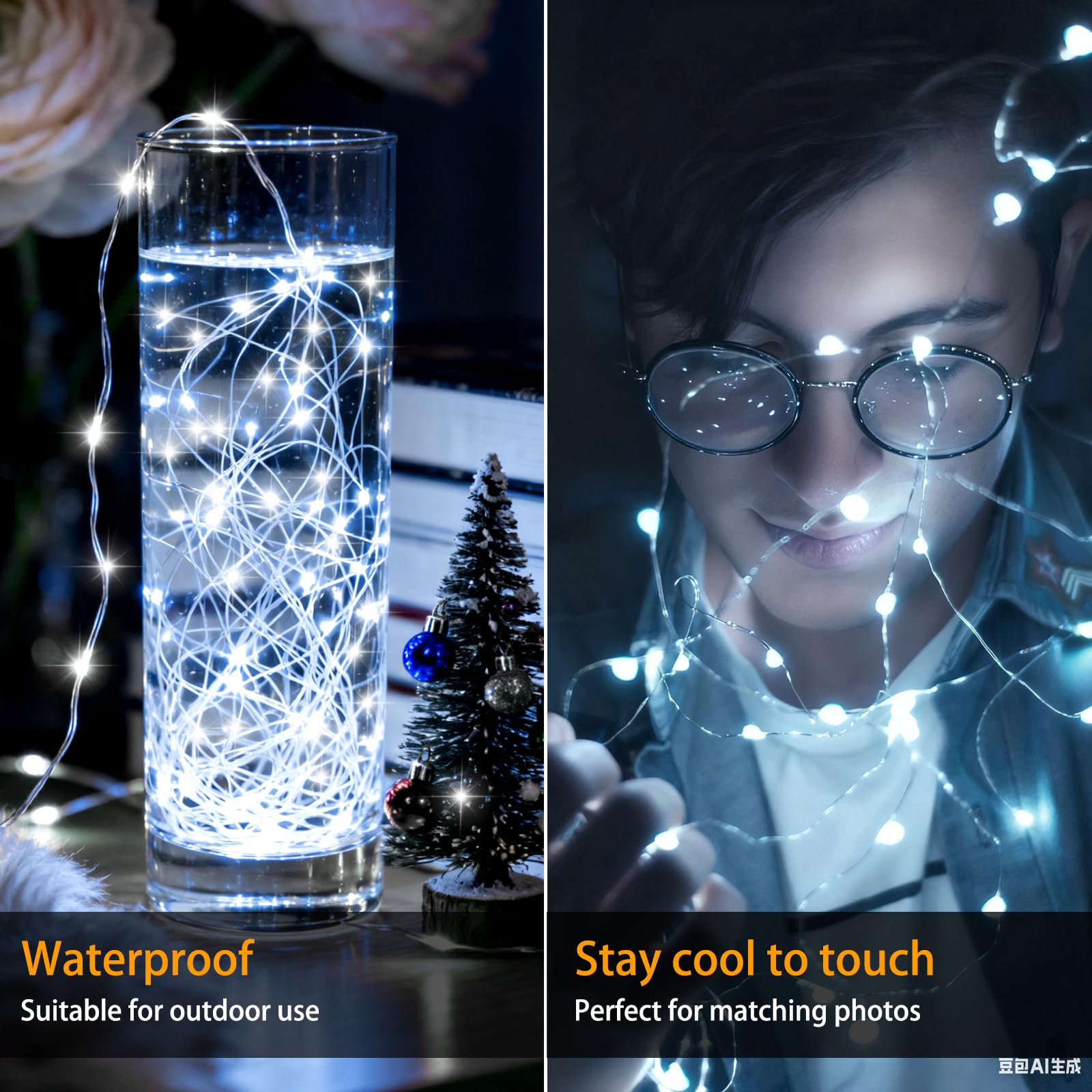 VOOKRY Fairy Lights 12 Pack, 30 LEDs Mini Starry String Lights, 10 ft Silvery Copper Wire, Cool White, Model PTUX-CR2032