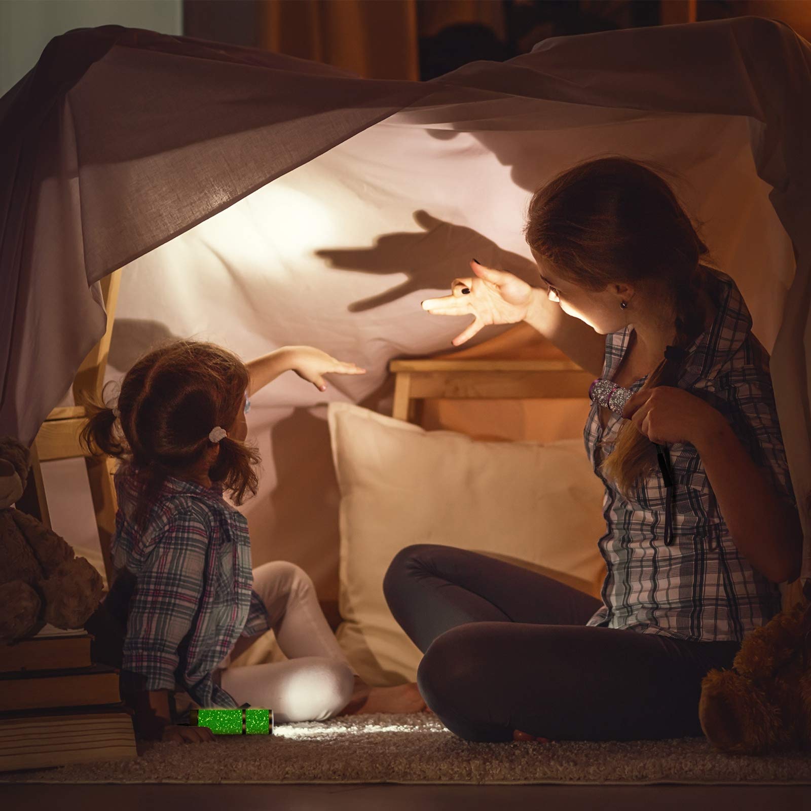 Mudder 4 Pieces Glow In Dark Flashlights Set, 9 Led Mini Flashlights Rubber Coated With Handle, Led Fluorescent Aluminum Portabl