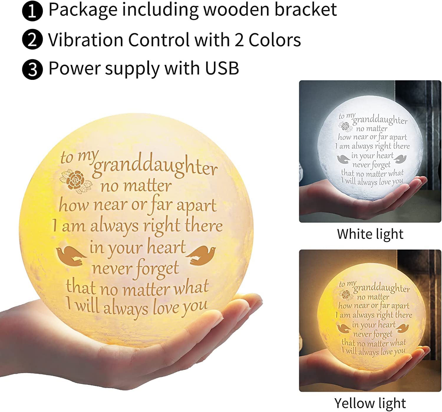 Funnli Granddaughter Gifts from Grandma, Mothers Day Graduation Christmas Birthday Gifts for Granddaughter Moon Lamp, 3D Printed