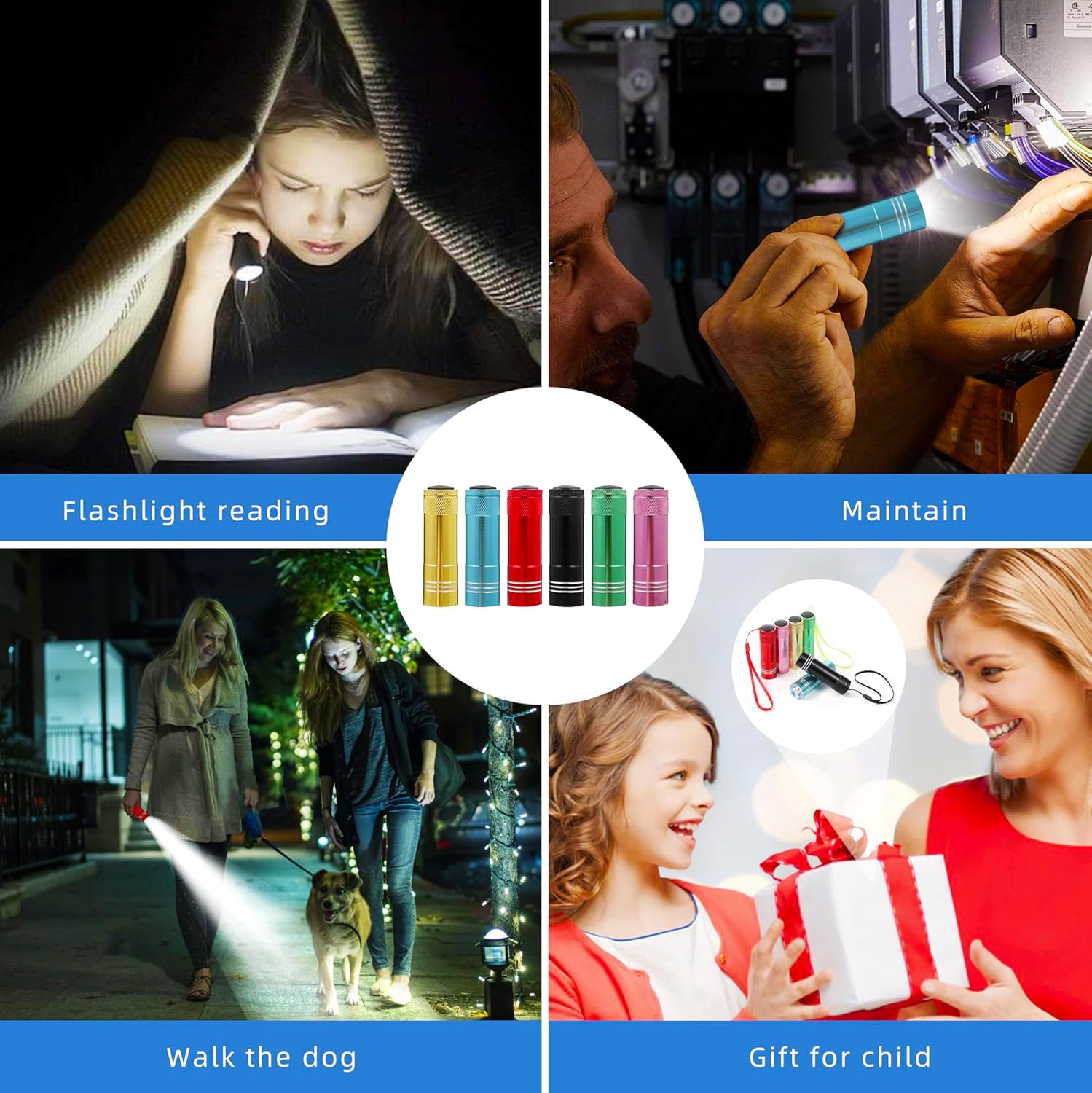 Hilngav 120 Pack Mini Flashlight Bulk Set, Small Aluminum LED Handheld Torches Flashlights Bulk with Lanyard, Assorted Colors, B