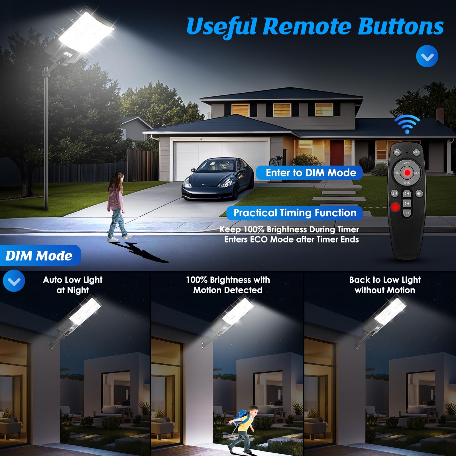 Brightever Solar Street Lights Outdoor 5000W 500000LM Black 2-Pack with Motion Sensor and Remote Control