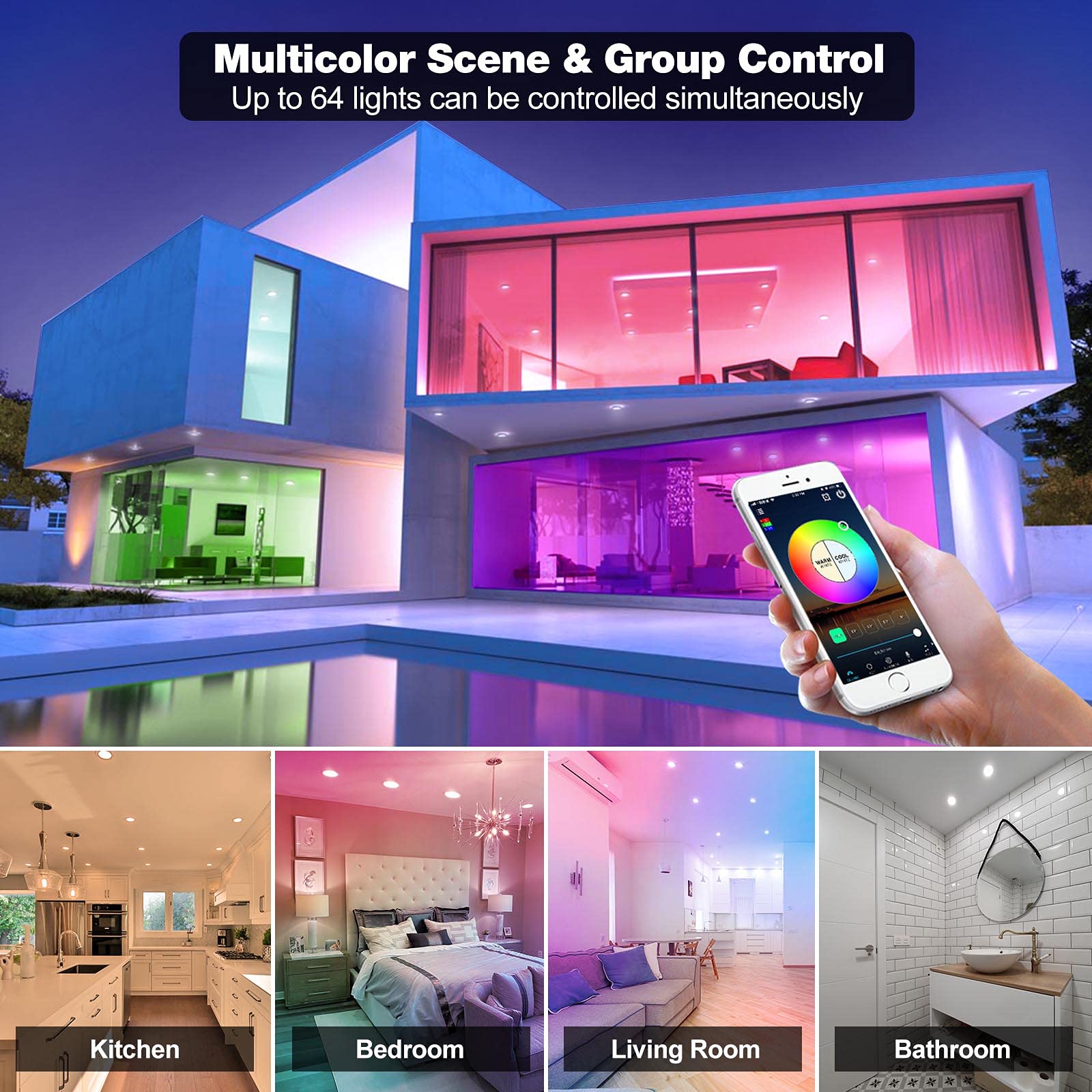 Vanance Smart Recessed Lighting 3 Inch, Dimmable, Tunable 2700K~6500K, CRI80+, RGB Color Changing LED Downlight Compatible with