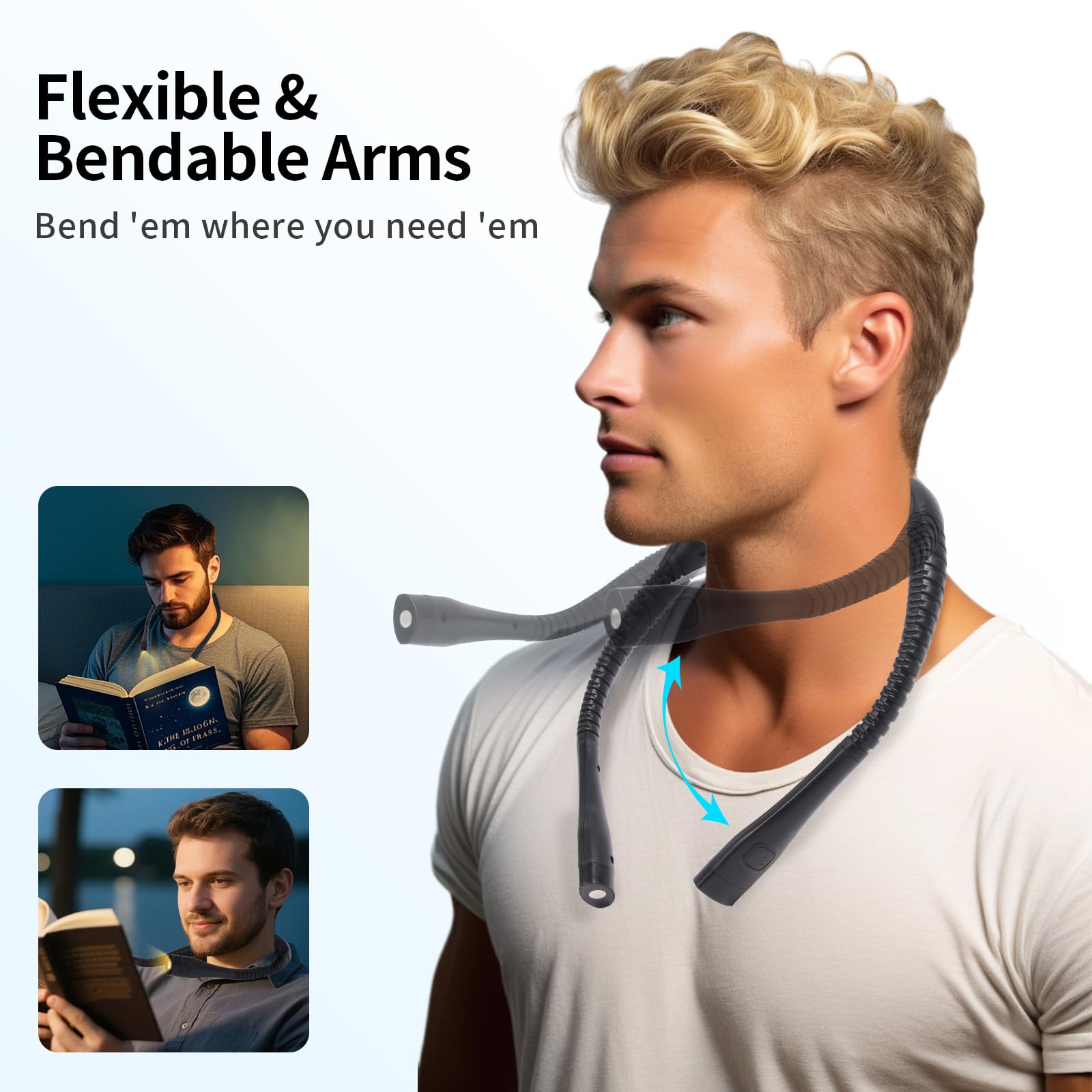Bsdgeclogy Book Light, 3-Color & 9-Brightness, Bendable Neck, Rechargeable, Classic Size, Black, Model BK-GBYDD-2ZLK-
