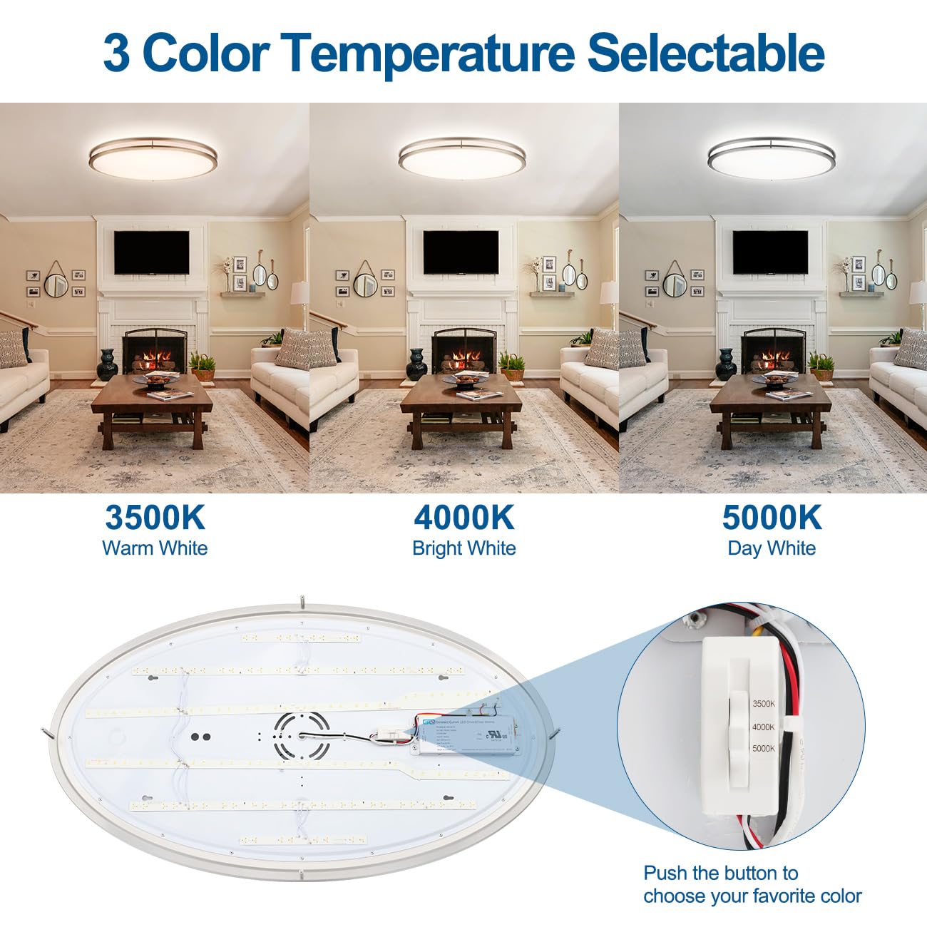 Dakason 32In Oval Led Flush Mount Light For Kitchen/Living Room, 50W Large Led Ceiling Light Fixture, 3500K/4000K/5000K Adjustab