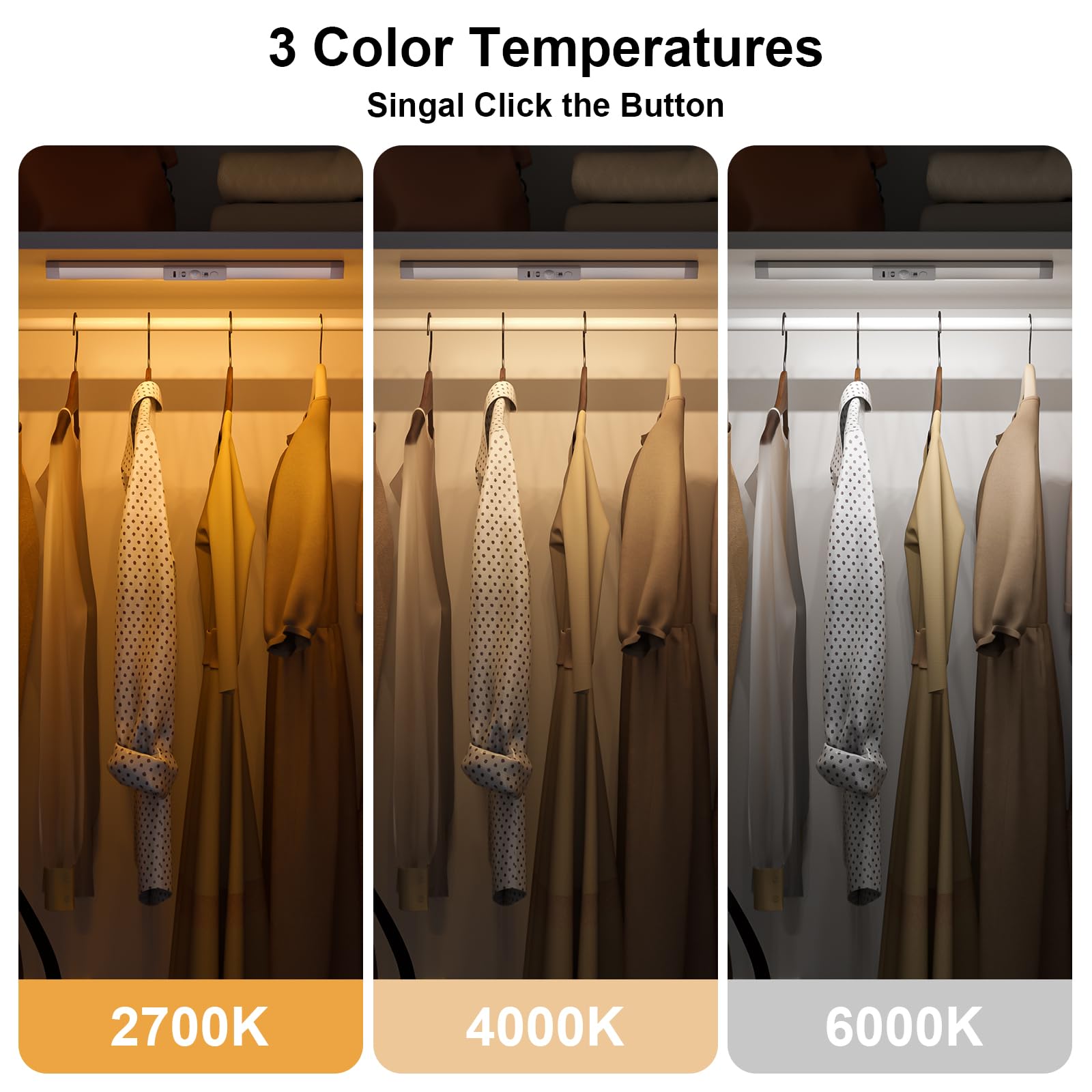 Wobane Closet Lights Motion Sensored With Eye-Protection Rechargeable Led Wardrobe Lighting With 3 Color 12 Inch Dimmable Wireless Battery Operated Light Indoor For Stair Pantry Hallway 900Mah 2Pcs