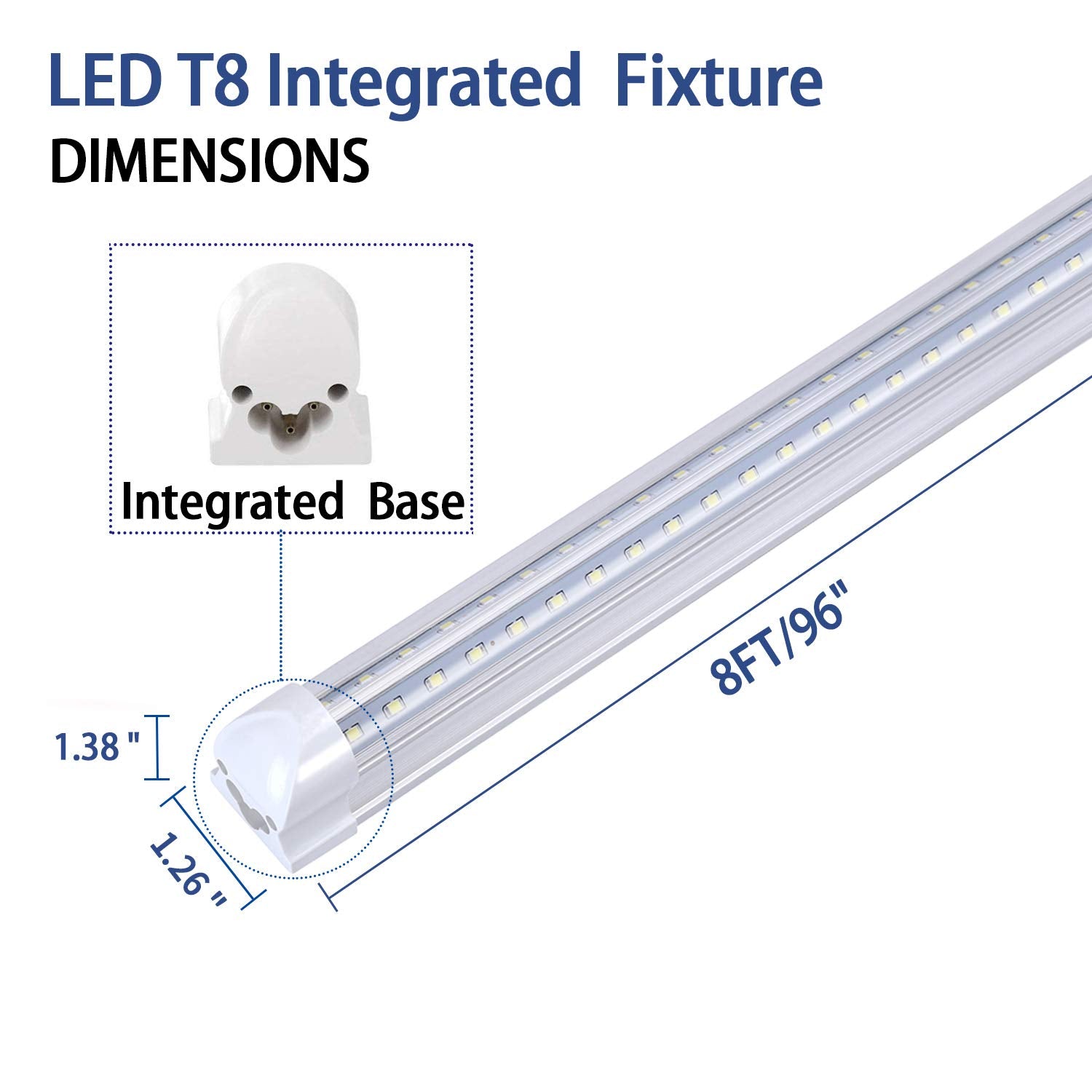Trlife 8Ft Led Light Fixtures 72W, Led Shop Light 8Ft 5000K Daylight White Dual Side T8 V-Shape Integrated 8 Ft Light Bulbs(150W