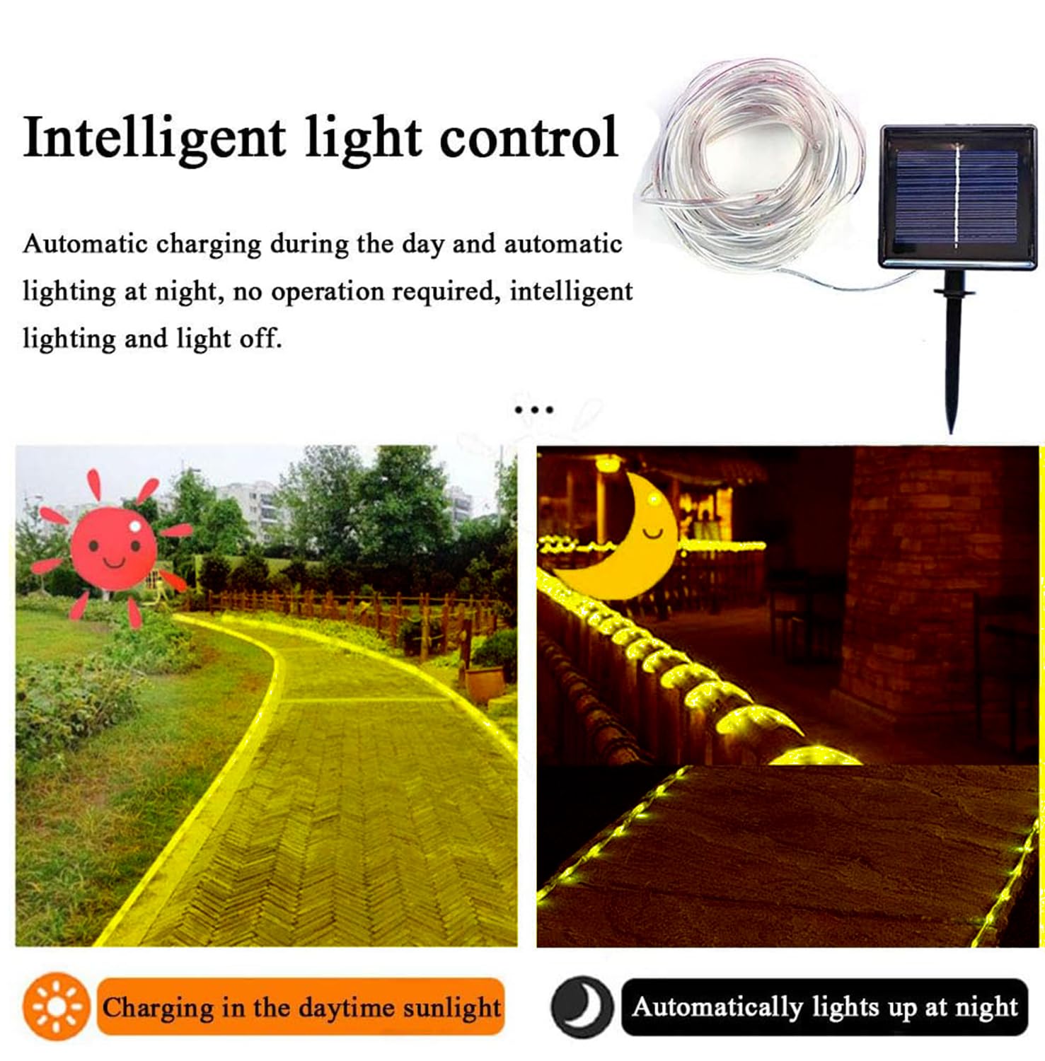 KUshopfast Solar Rope Lights, 200 LED, 66 Feet, Warm White, 8 Modes, Waterproof String Lights for Outdoor Garden Patio Decoration