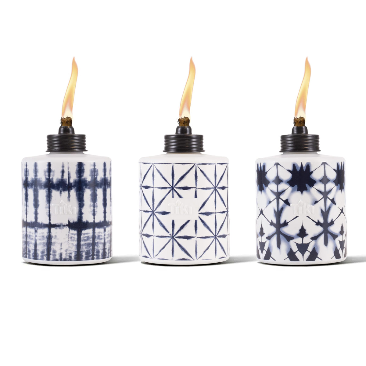 Tiki Glass Tie-Dye Tabletop Torches, 3-Pack - Decorative Outdoor Tiki Torches For Patio, Backyard & Garden - Portable Tabletop C