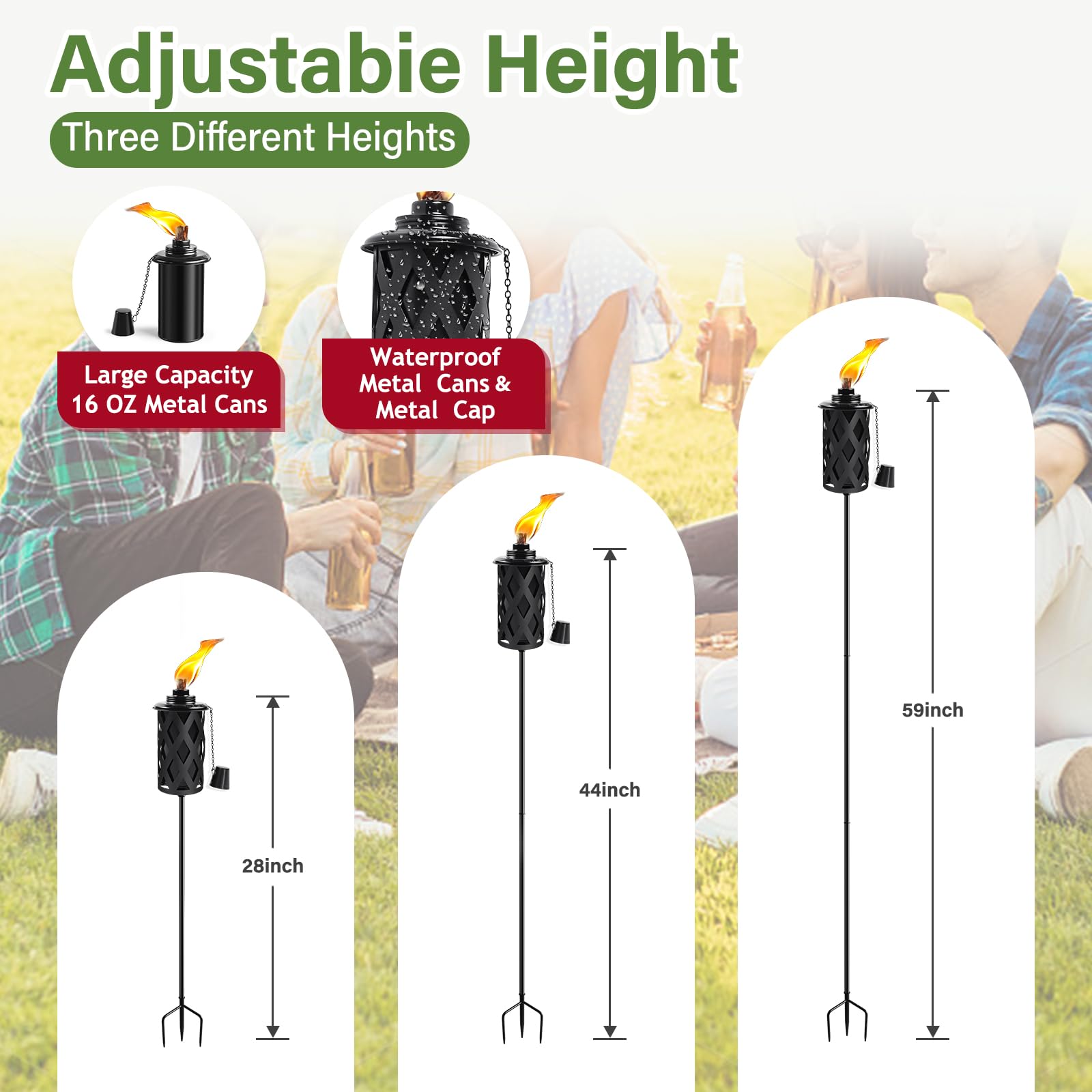 FALBAWR Citronella Torches Set of 4, 16 Oz, 59 Inch Metal, Black, Model FA-DC-WG-4, Outdoor Garden Décor