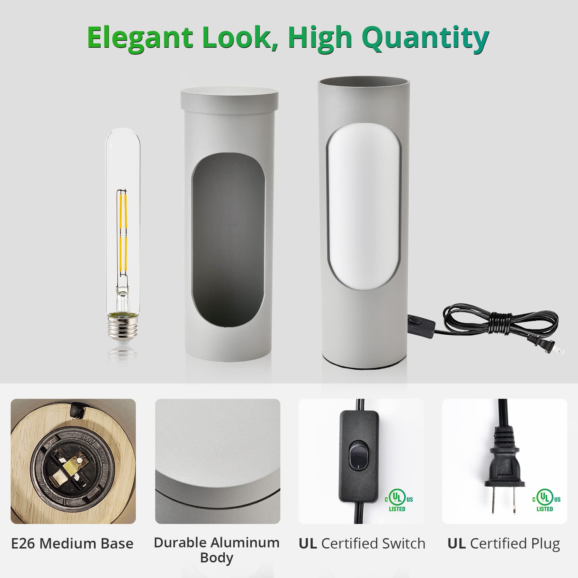 Lediary Kosher Lamp, Reading Lamp For Shabbos, Silver Table Lamps And Nightlight For Living Room Bedroom, T10 Bulb Included (4W